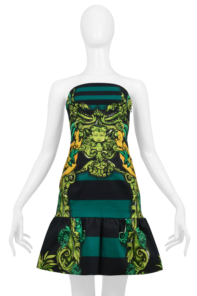 PRADA SPRING GREEN & BLACK BAROQUE DRESS WITH CHERUB PRINT  2011