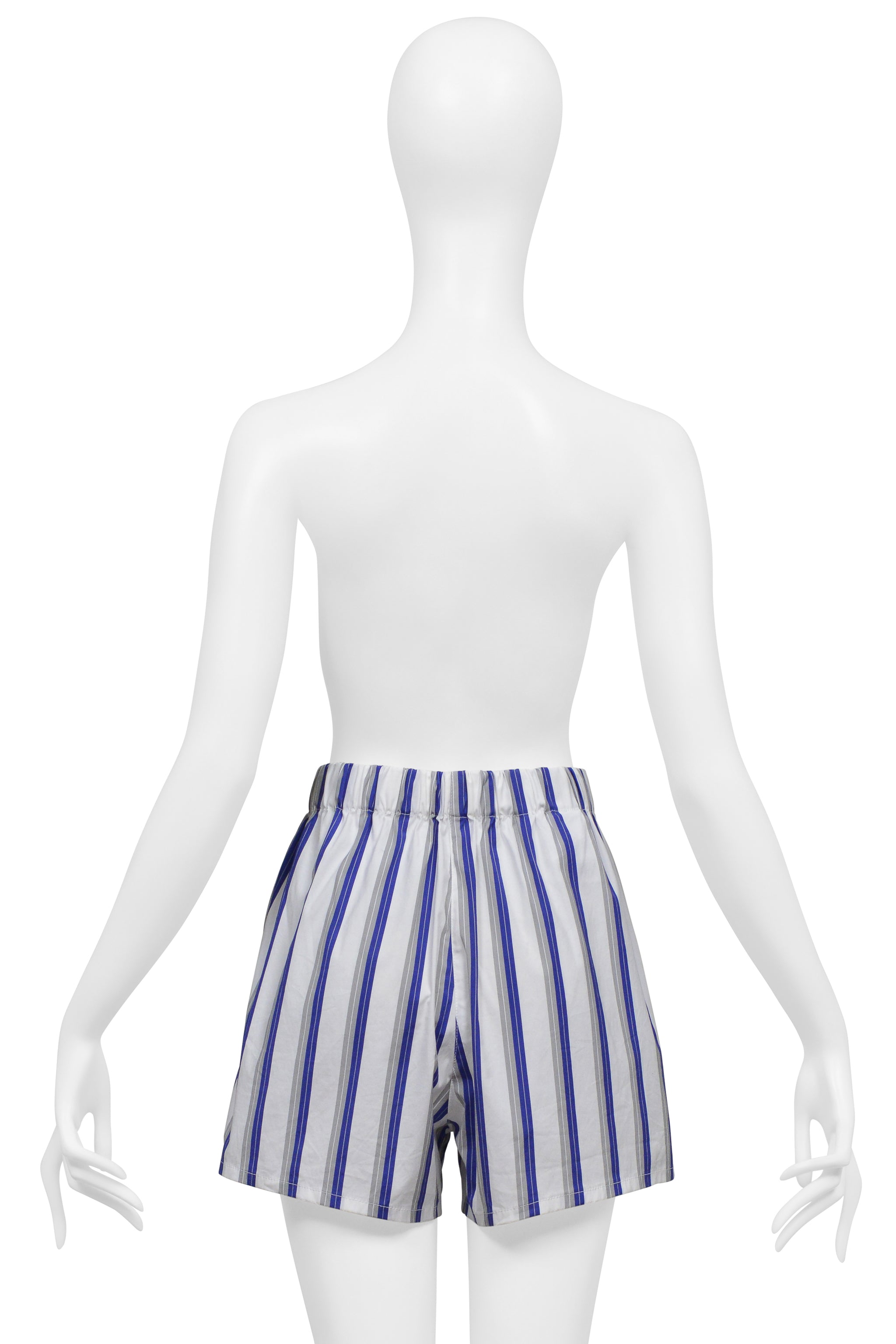 PRADA WHITE AND BLUE STRIPE MINI SHORTS