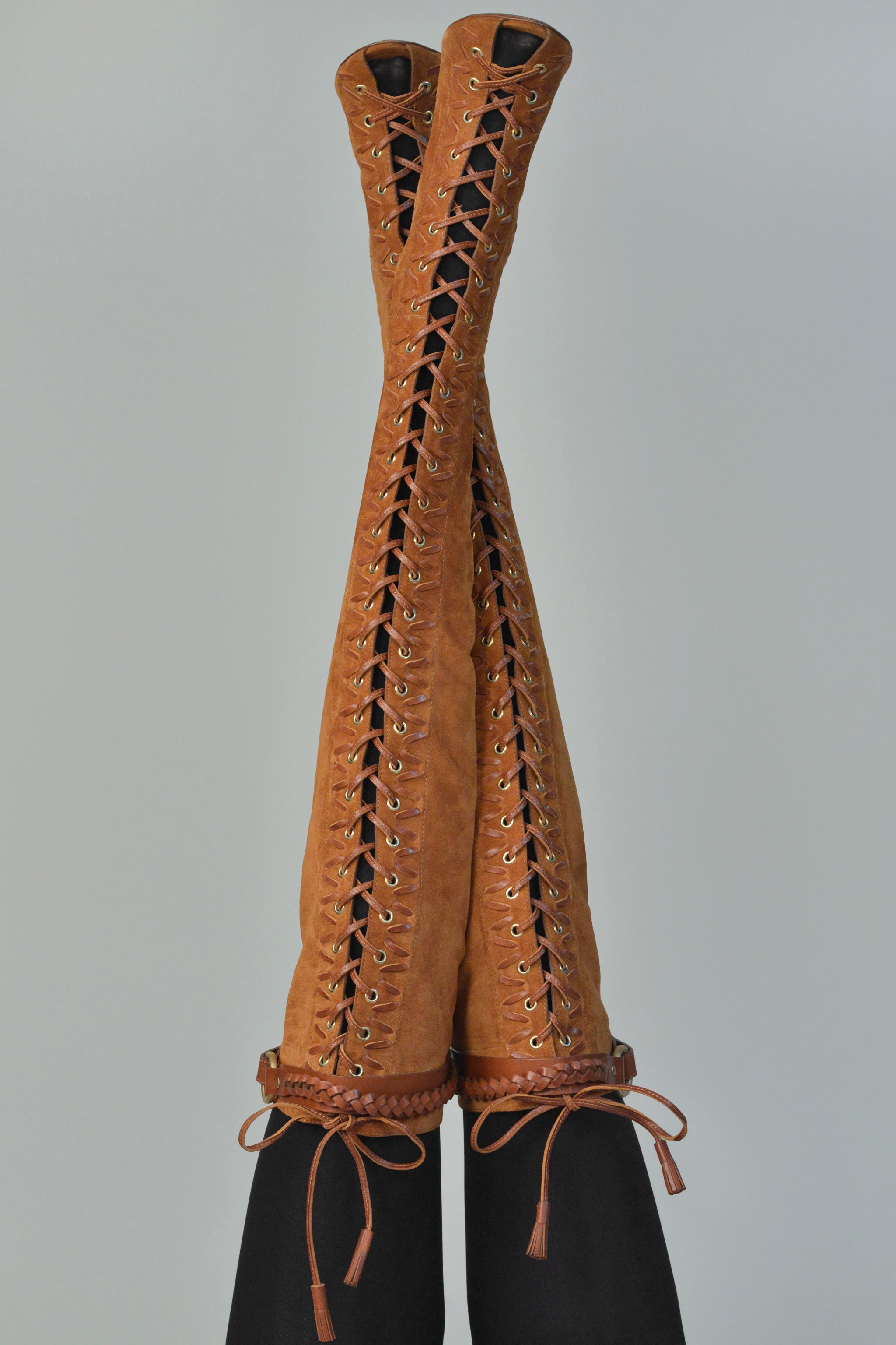 PUCCI BROWN SUEDE CORSET THIGH HIGH BOOTS WITH METAL HEELS 2011