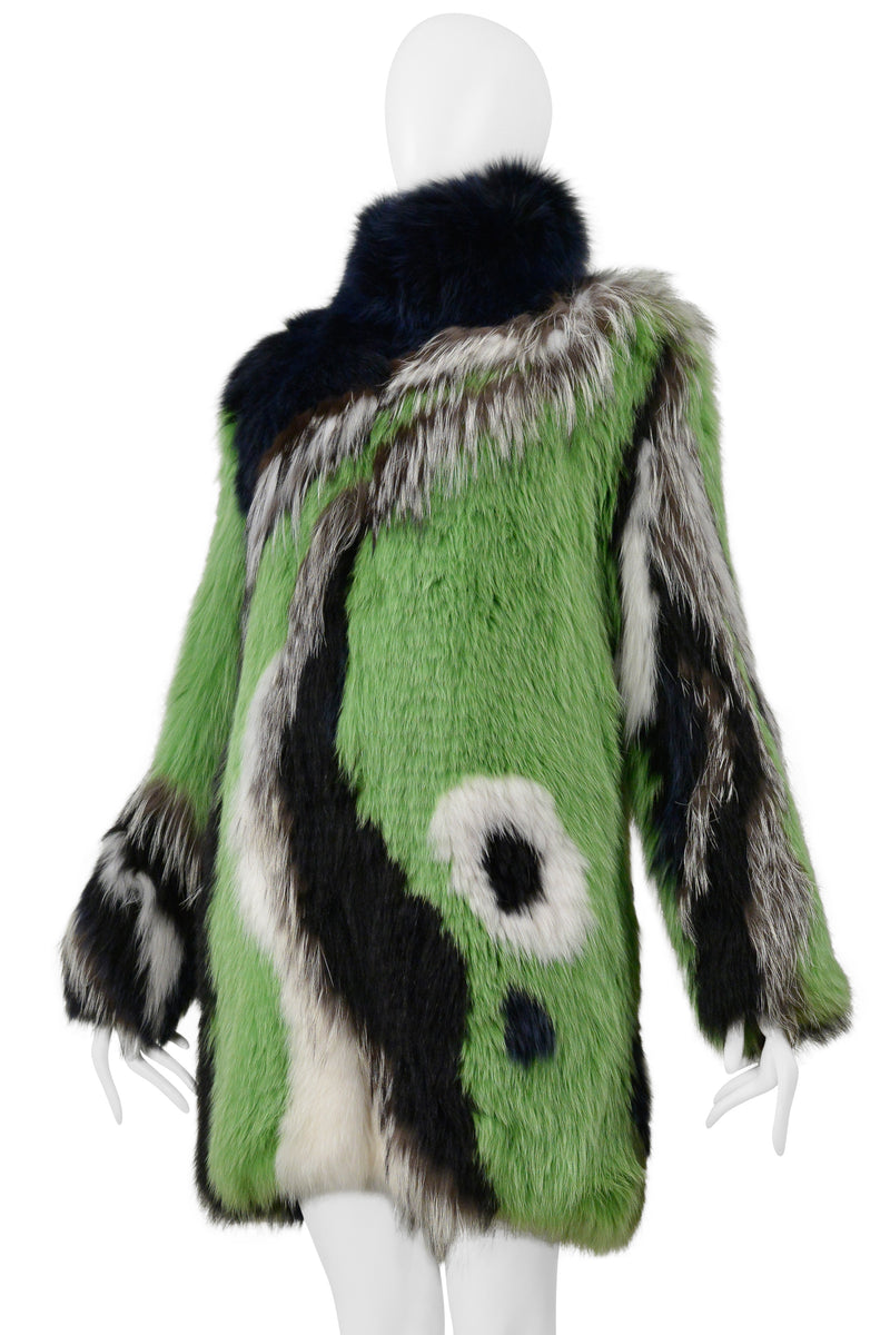 PUCCI GREEN BLACK WHITE AND GREY FOX FUR COAT 2015
