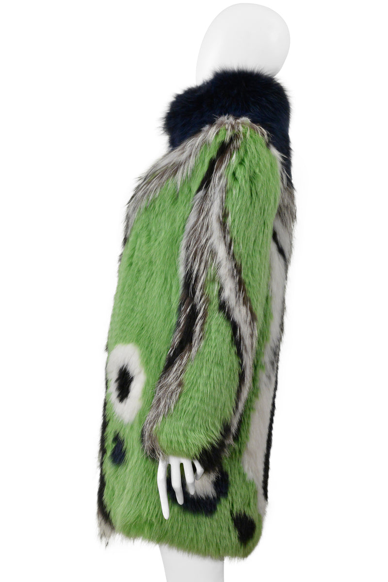 PUCCI GREEN BLACK WHITE AND GREY FOX FUR COAT 2015