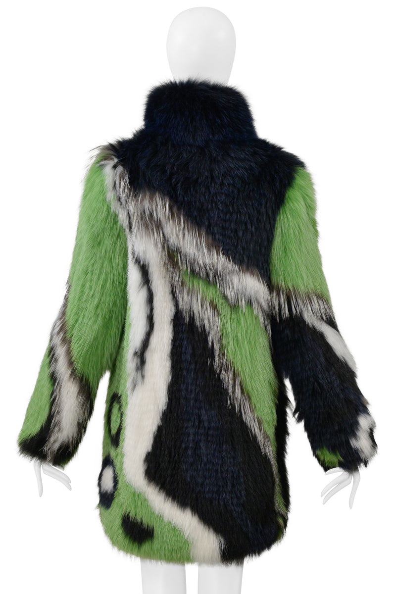 PUCCI GREEN BLACK WHITE AND GREY FOX FUR COAT 2015