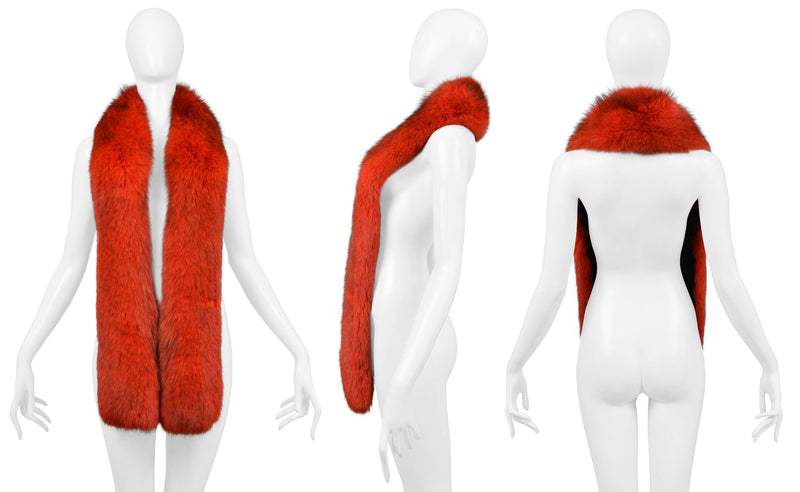 VINTAGE PRIMARY RED FOX FUR STOLE WITH VELVET BACKING