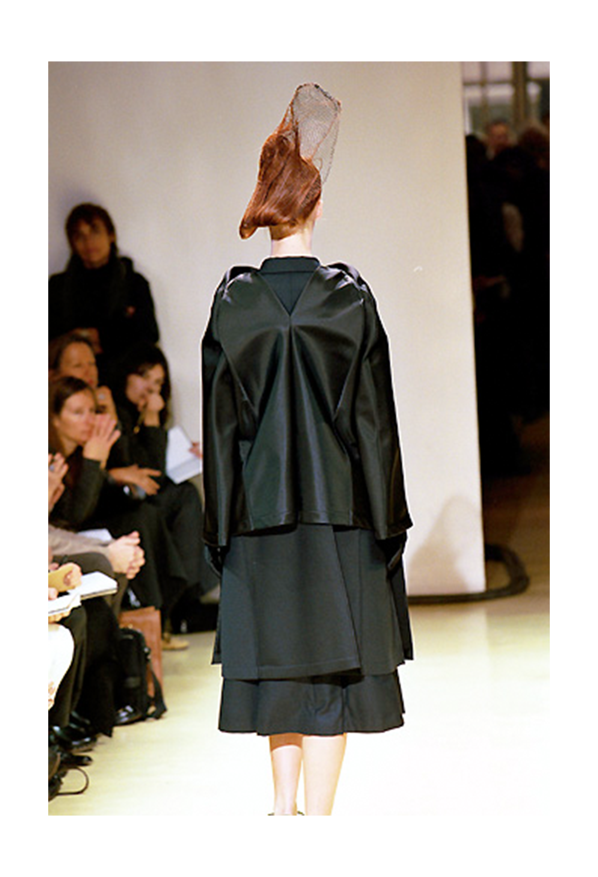 JUNYA WATANABE BLACK SATIN ARCHITECTURAL EVENING COAT WITH CARRY CASE 1999-2000