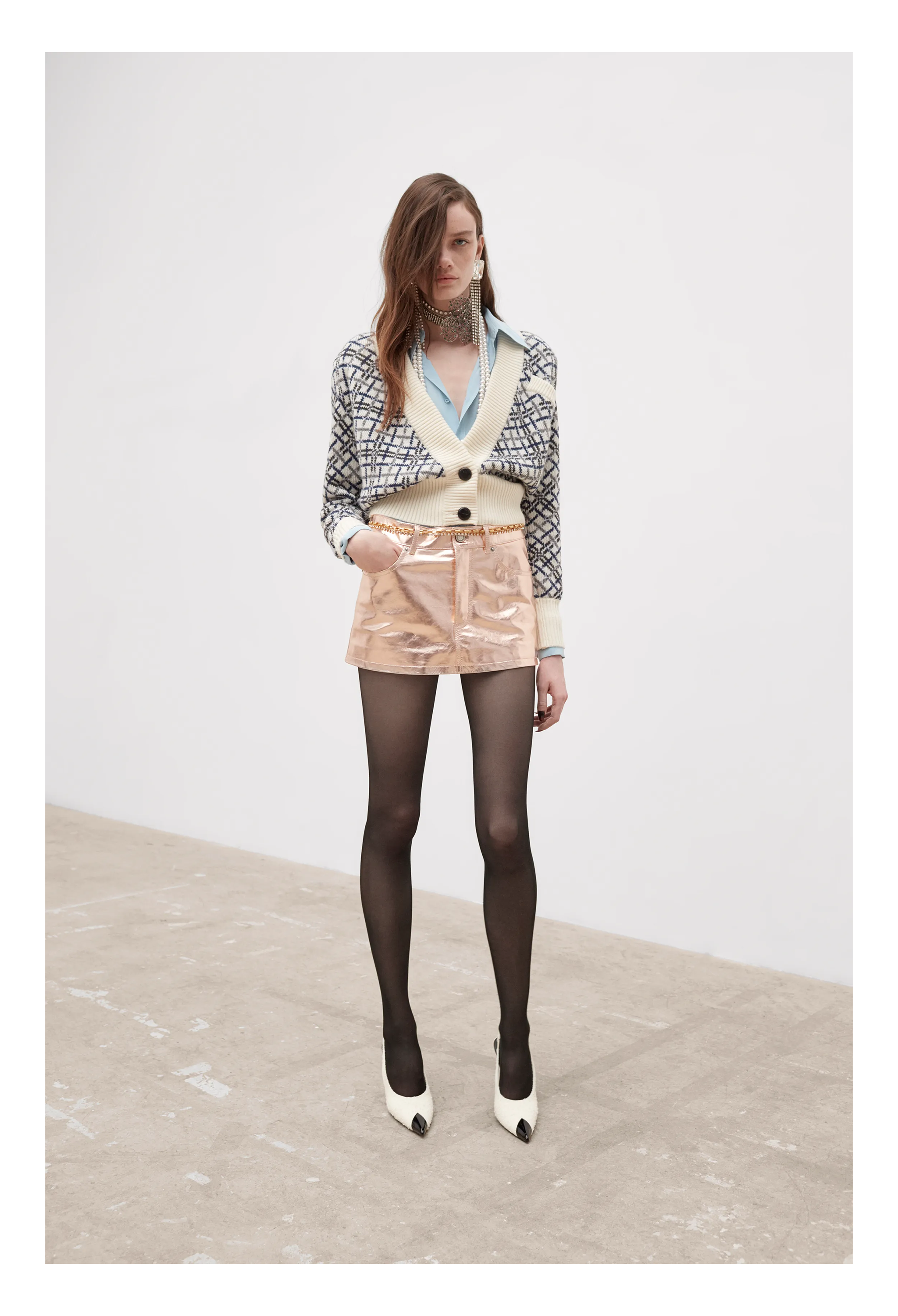 SAINT LAURENT PARIS ROSE GOLD LEATHER MINI SKIRT 2021