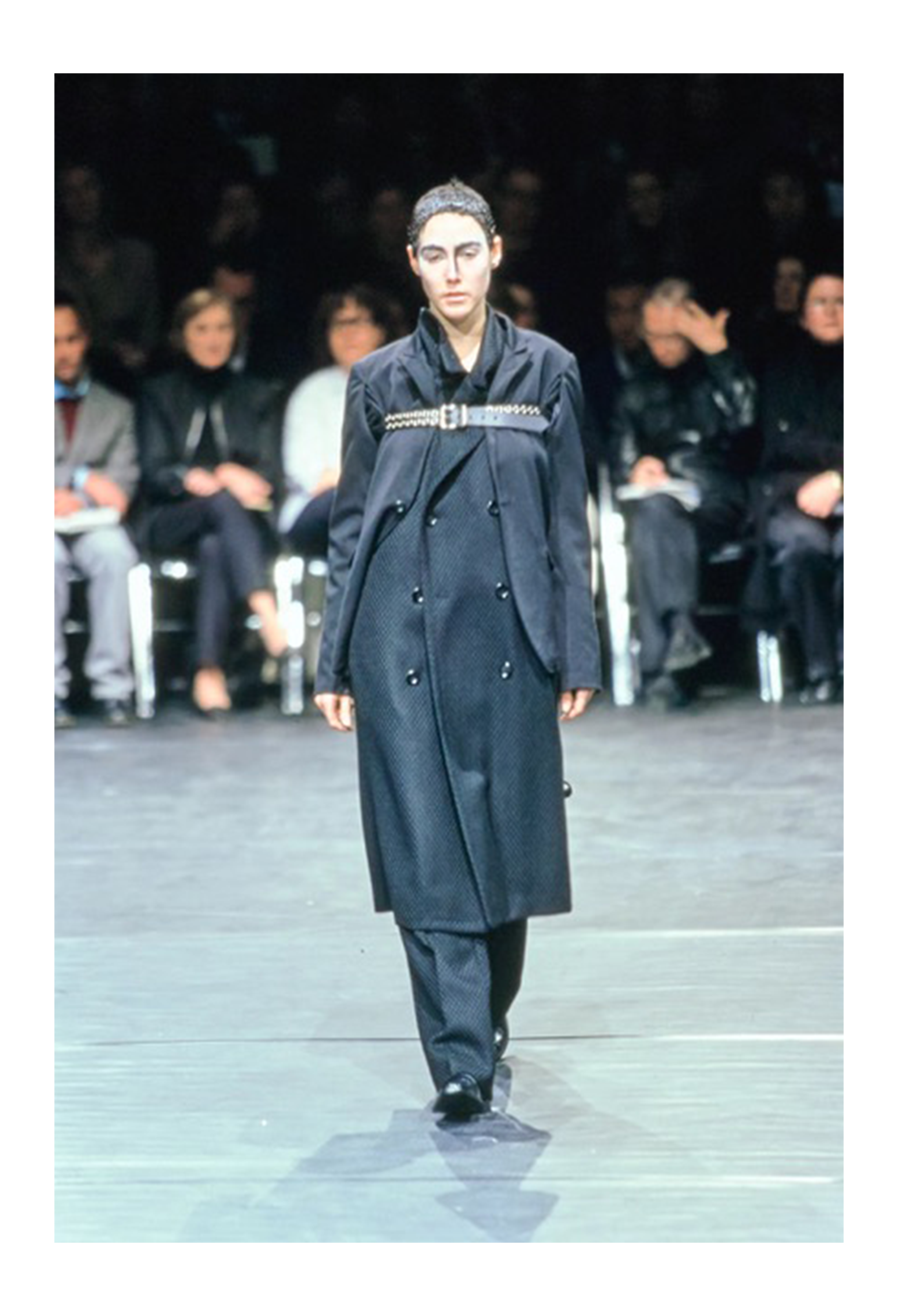 COMME DES GARCONS BLACK DOUBLE BREASTED DOUBLE COAT WITH CHAIN DETAIL 2000-2001