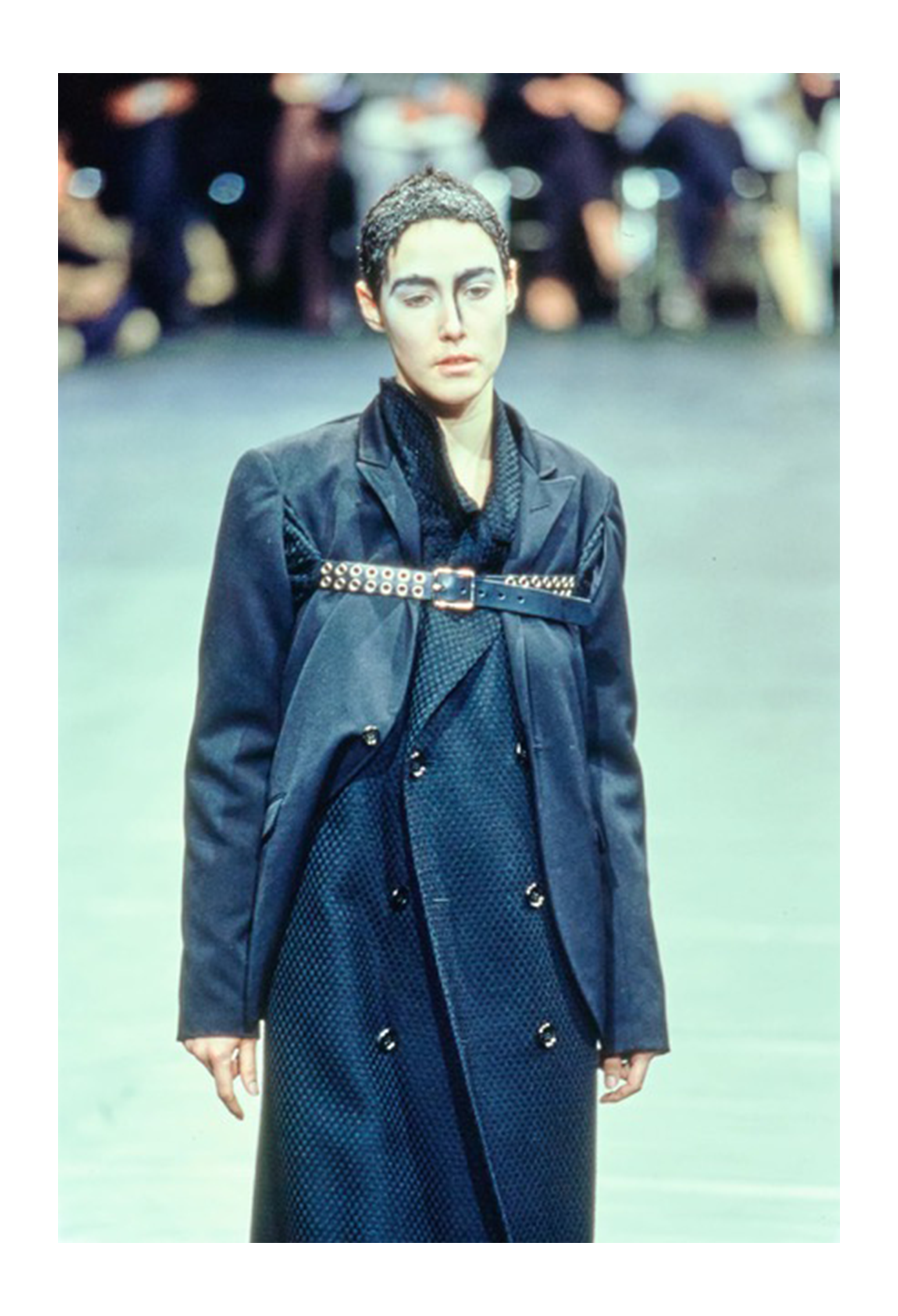 COMME DES GARCONS BLACK DOUBLE BREASTED DOUBLE COAT WITH CHAIN DETAIL 2000-2001