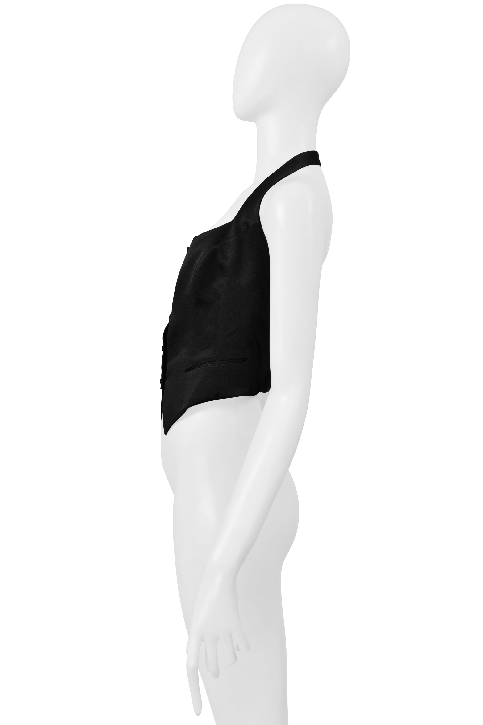 RICHARD TYLER BLACK SATIN HALTER NECK TOP