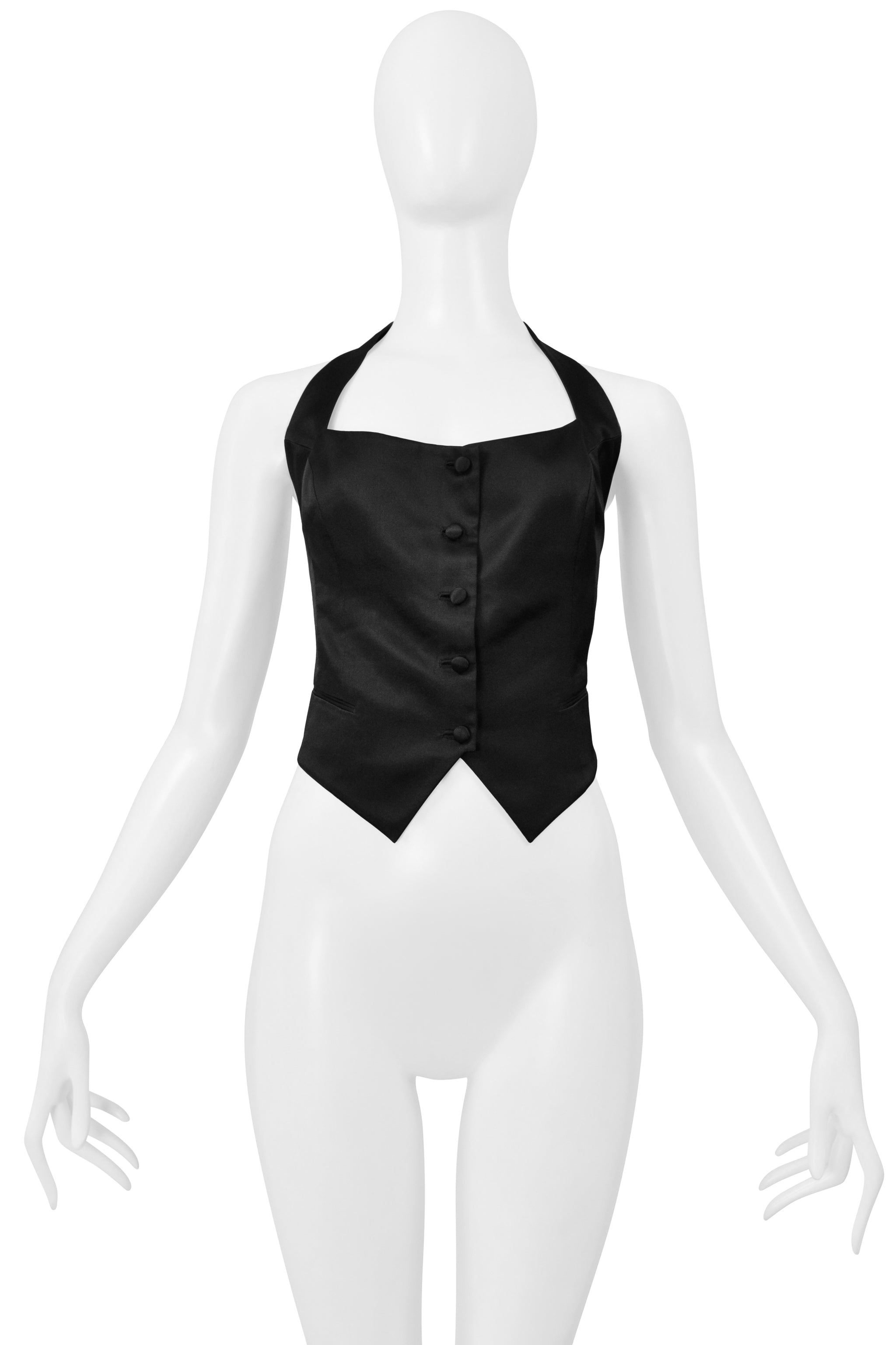 RICHARD TYLER BLACK SATIN HALTER NECK TOP