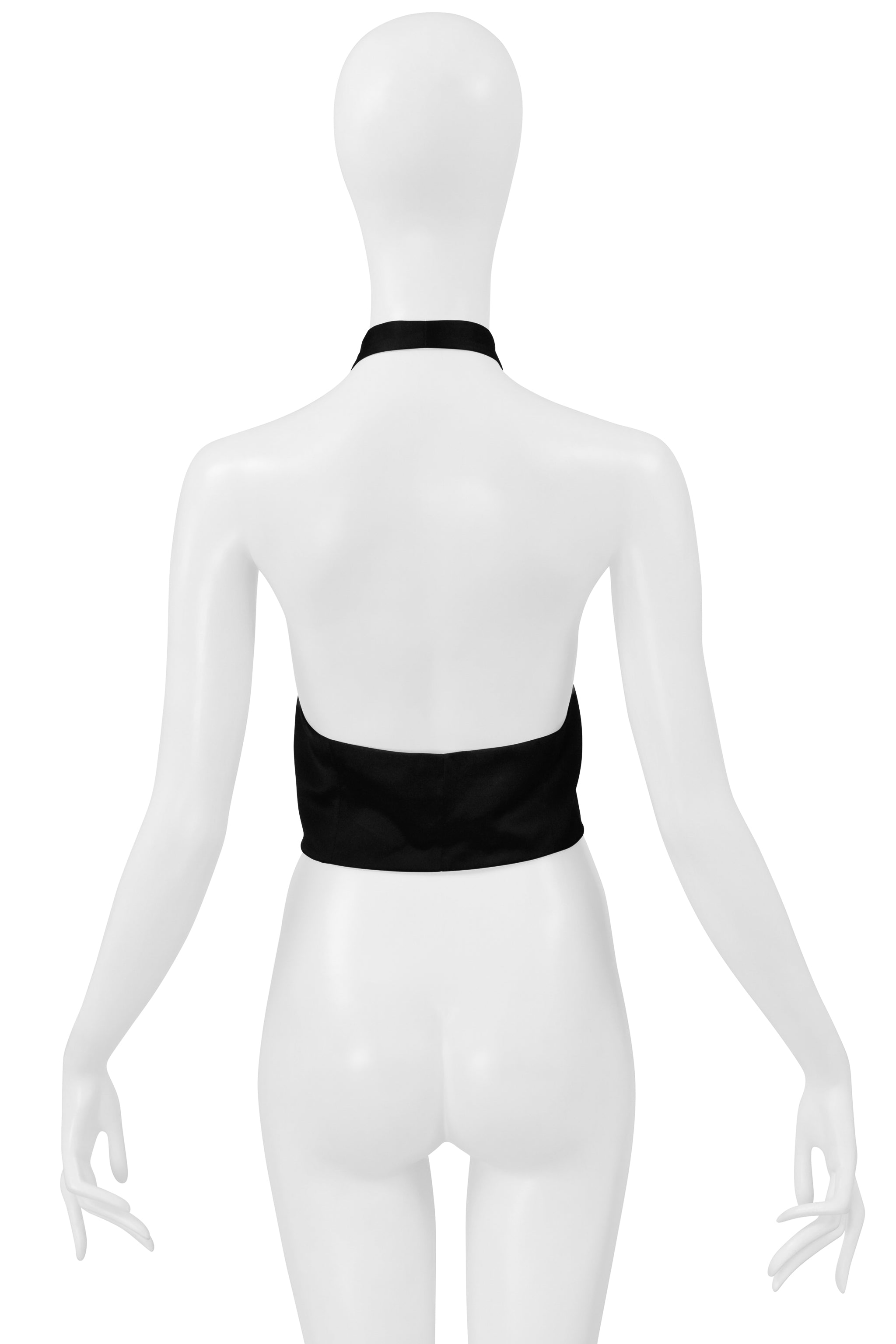 RICHARD TYLER BLACK SATIN HALTER NECK TOP