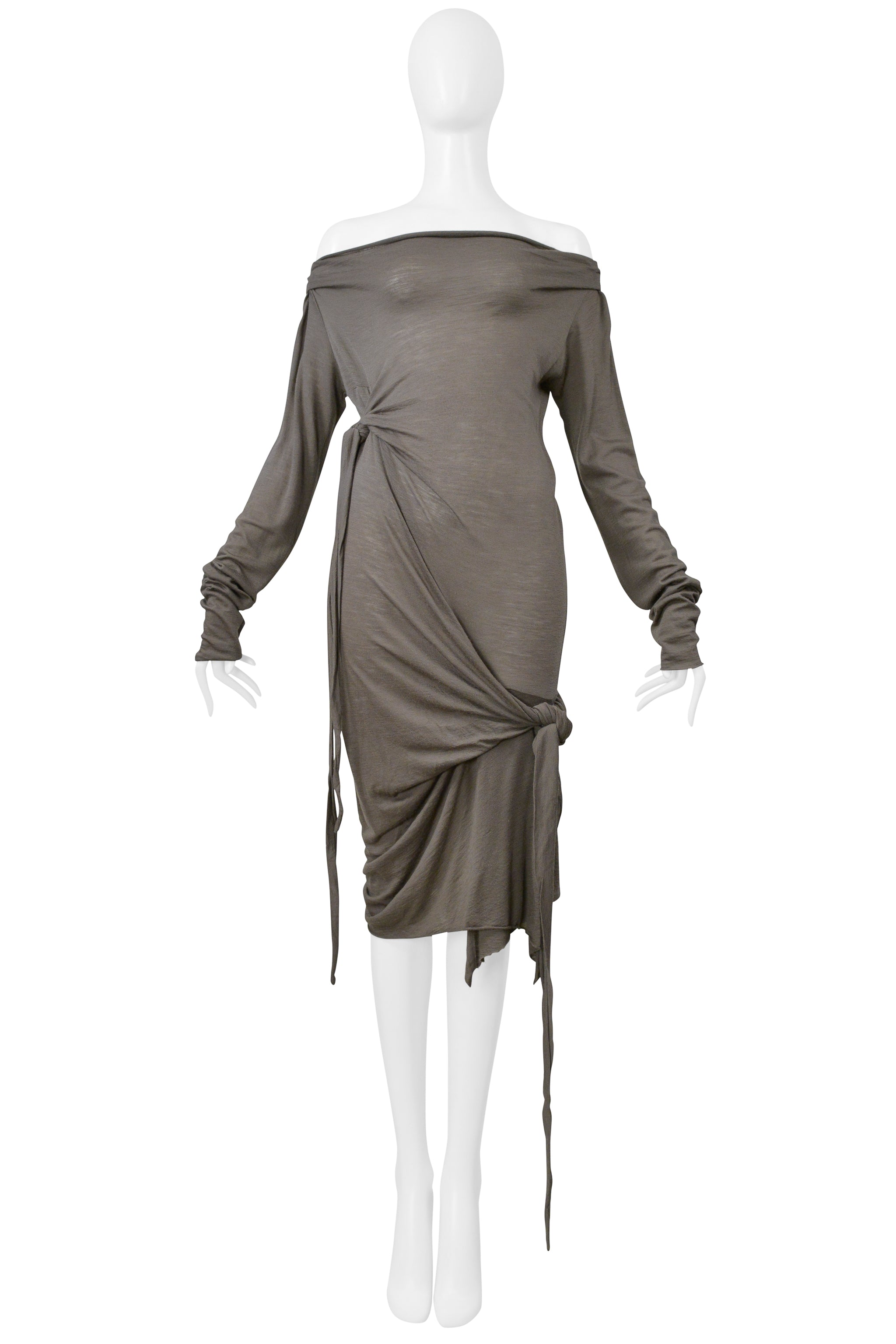 RICK OWENS GRAY FINE KNIT KNOT DRESS 2006