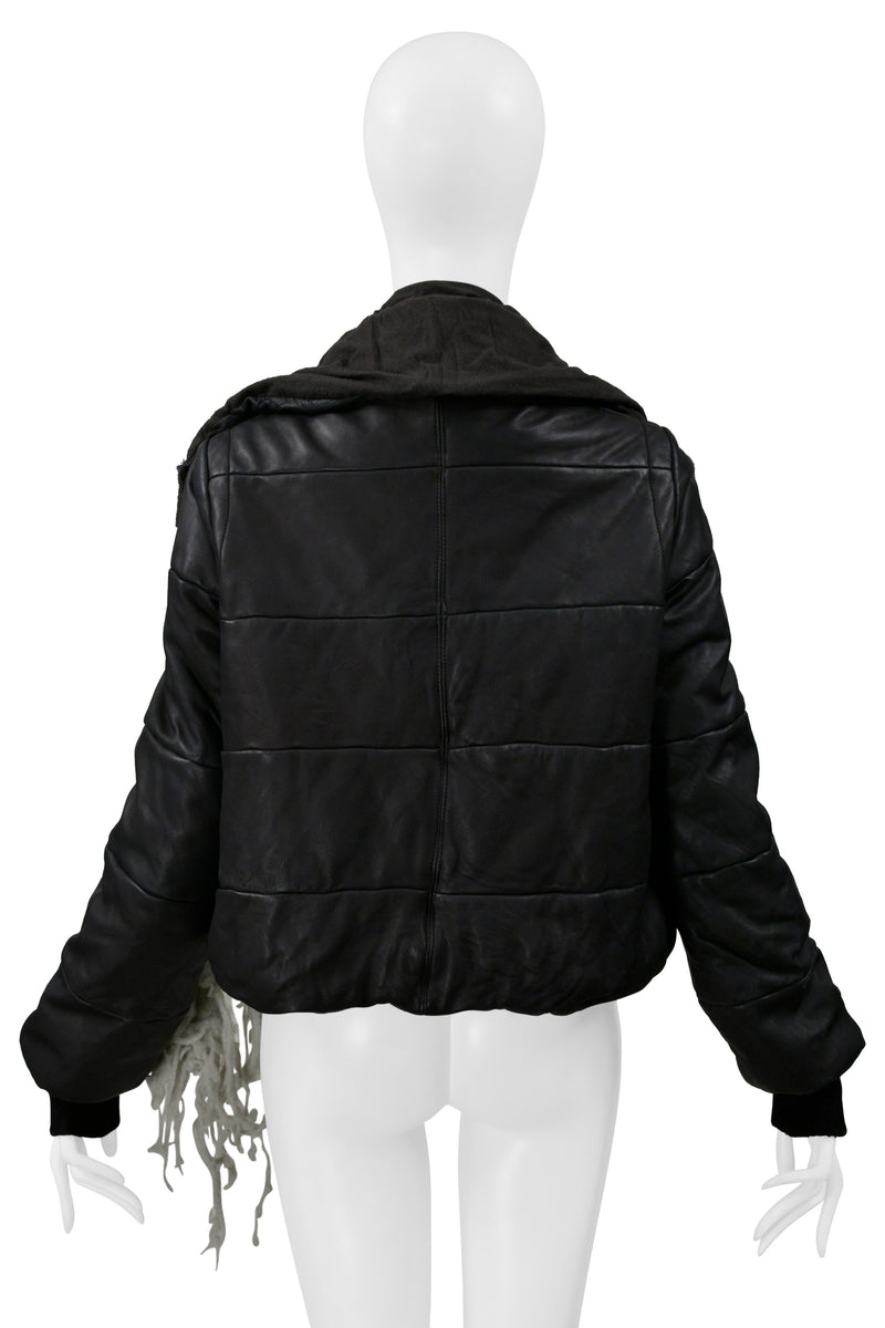 RICK OWENS BLACK LEATHER PADDED JACKET WITH  WOOL TUFTS AW 2003