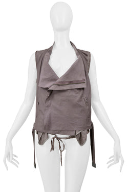RICK OWENS MAUVE LEATHER BACKLESS MOTORCYCLE BIKER VEST 2004