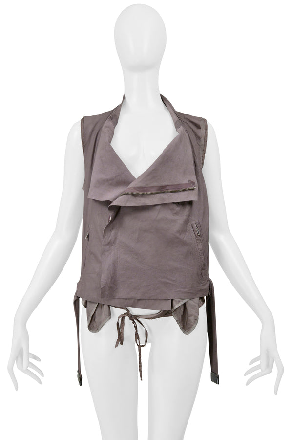 RICK OWENS MAUVE LEATHER BACKLESS MOTORCYCLE BIKER VEST 2004