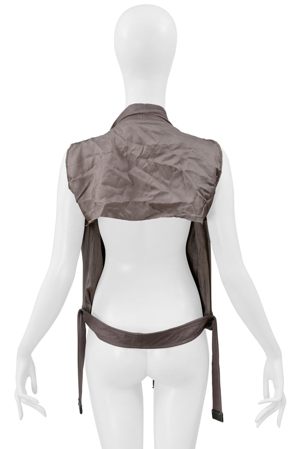 RICK OWENS MAUVE LEATHER BACKLESS MOTORCYCLE BIKER VEST 2004