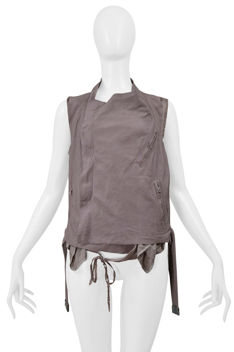 RICK OWENS MAUVE LEATHER BACKLESS MOTORCYCLE BIKER VEST 2004
