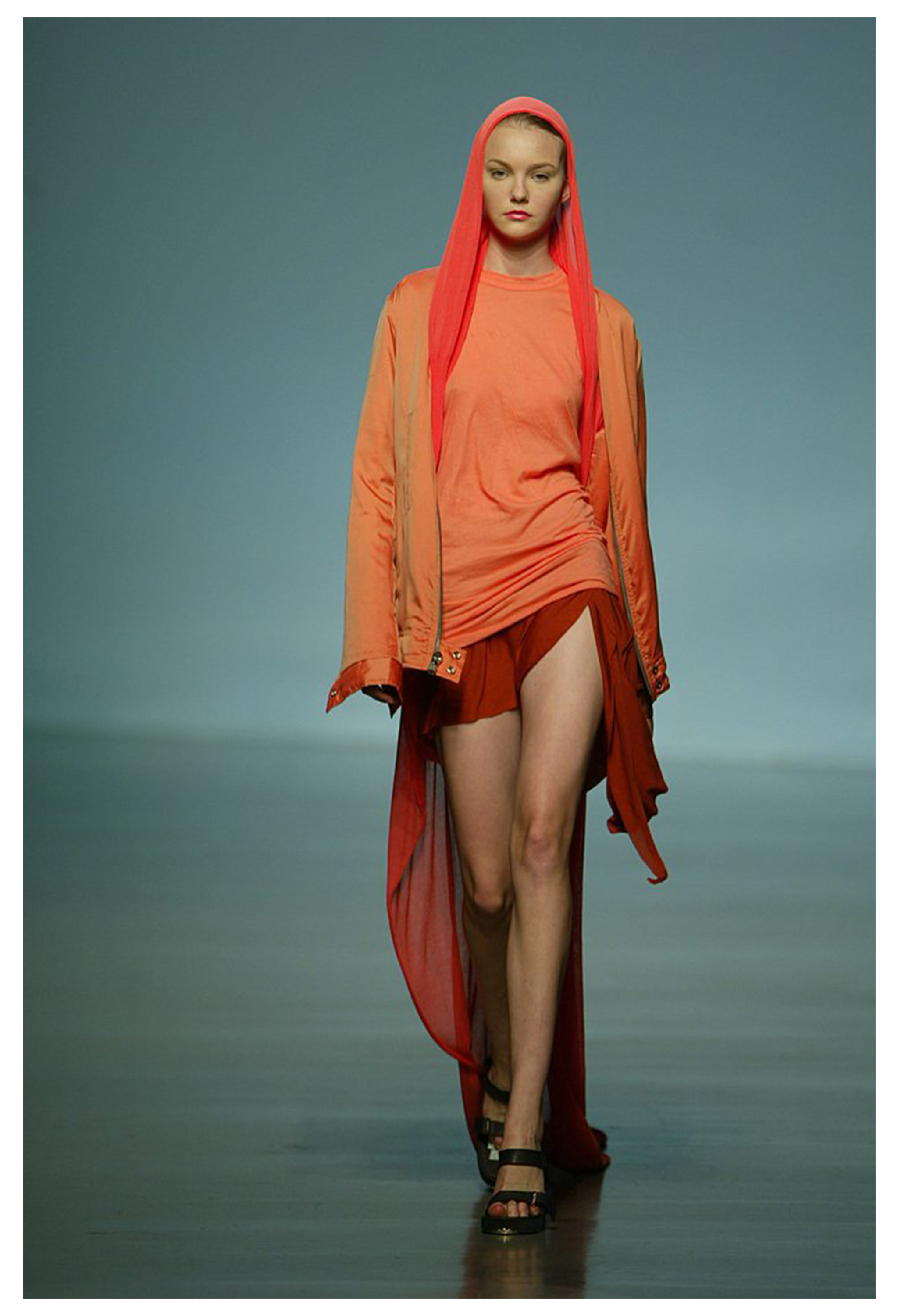 RICK OWENS  MUD BROWN CARDIGAN SWEATER WITH ATTACHED SCARF 2004