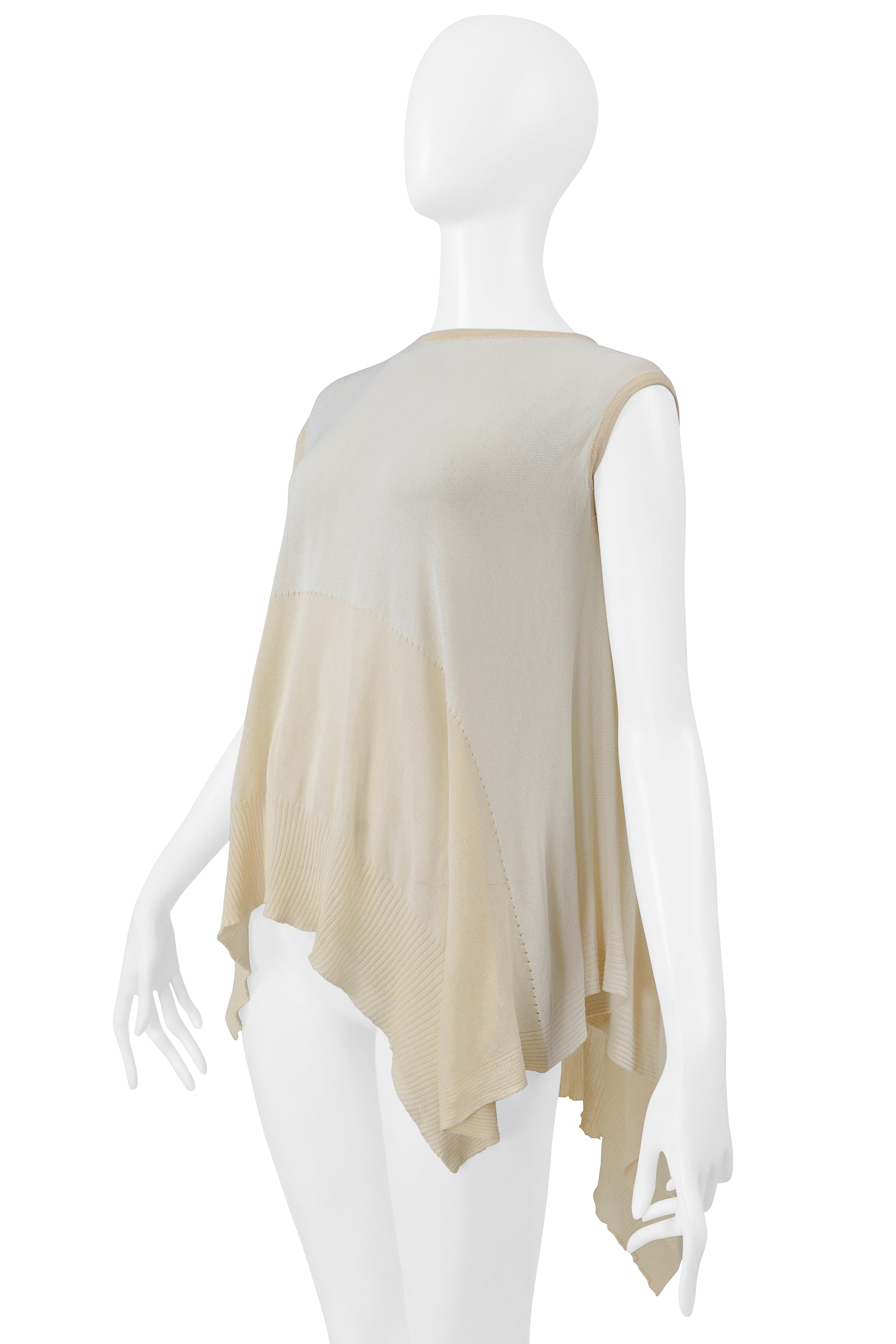 RICK OWENS OFF WHITE SLEEVELESS SWEATER WITH ASYMMETRICAL HEM 2004