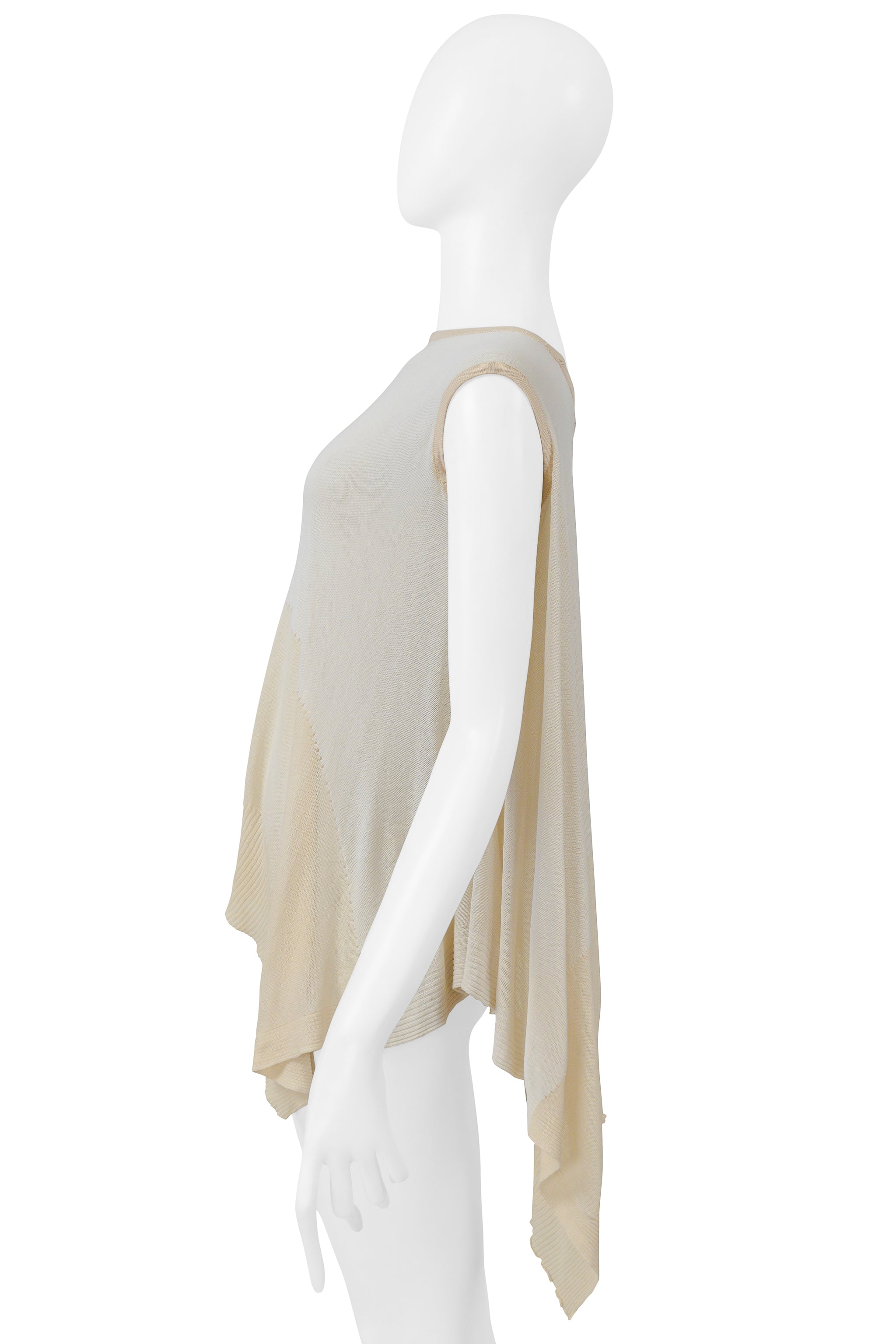 RICK OWENS OFF WHITE SLEEVELESS SWEATER WITH ASYMMETRICAL HEM 2004