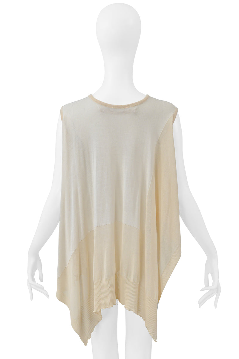 RICK OWENS OFF WHITE SLEEVELESS SWEATER WITH ASYMMETRICAL HEM 2004