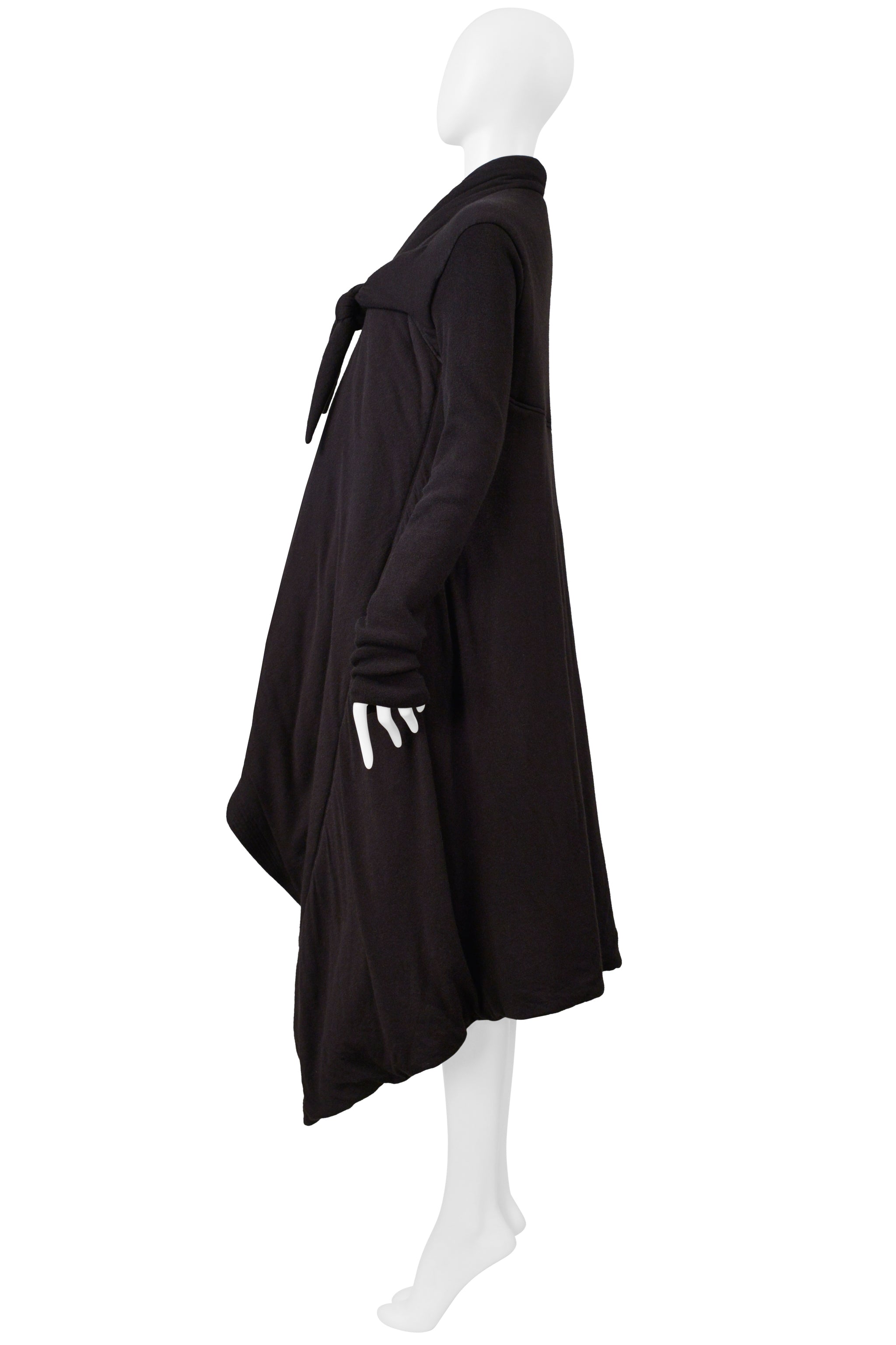 RICK OWENS "LILIES" BLACK BROWN PADDED COAT WITH TIE AW 2005