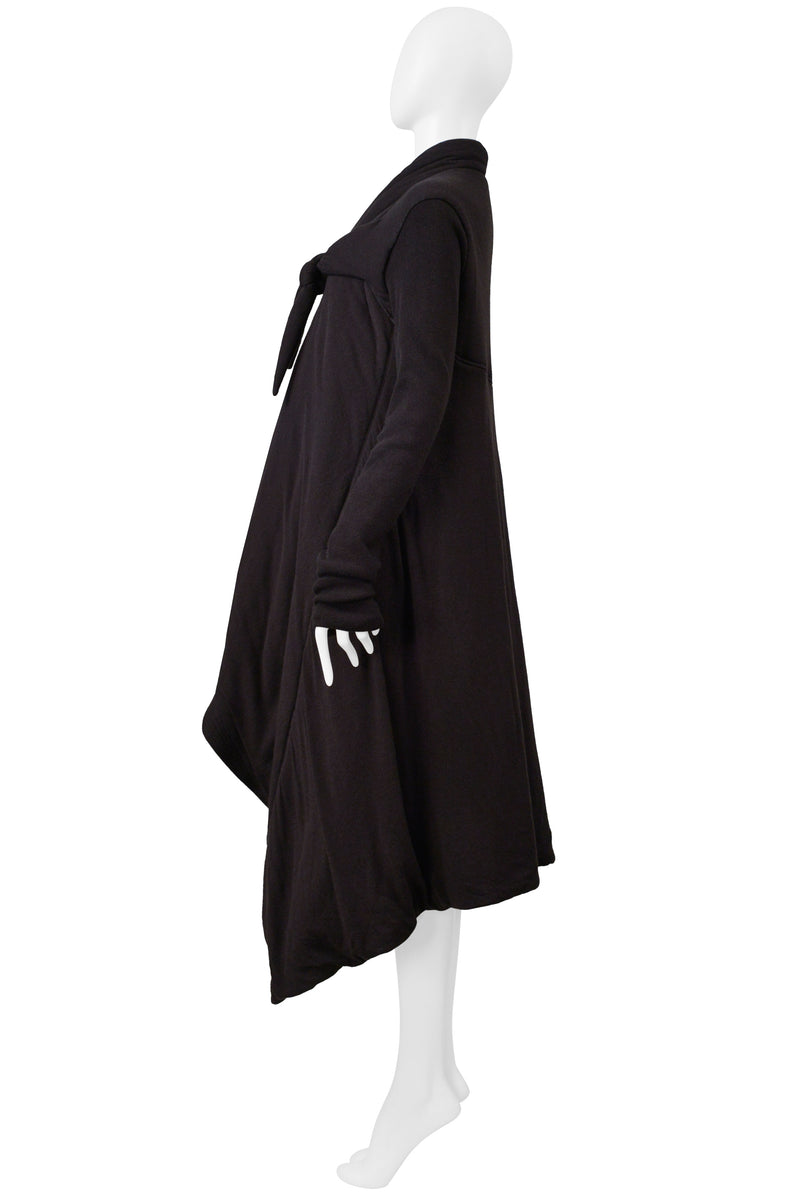 RICK OWENS "LILIES" BLACK BROWN PADDED COAT WITH TIE AW 2005