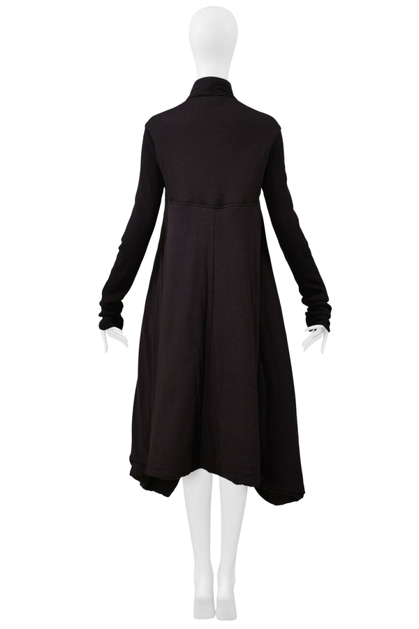 RICK OWENS "LILIES" BLACK BROWN PADDED COAT WITH TIE AW 2005