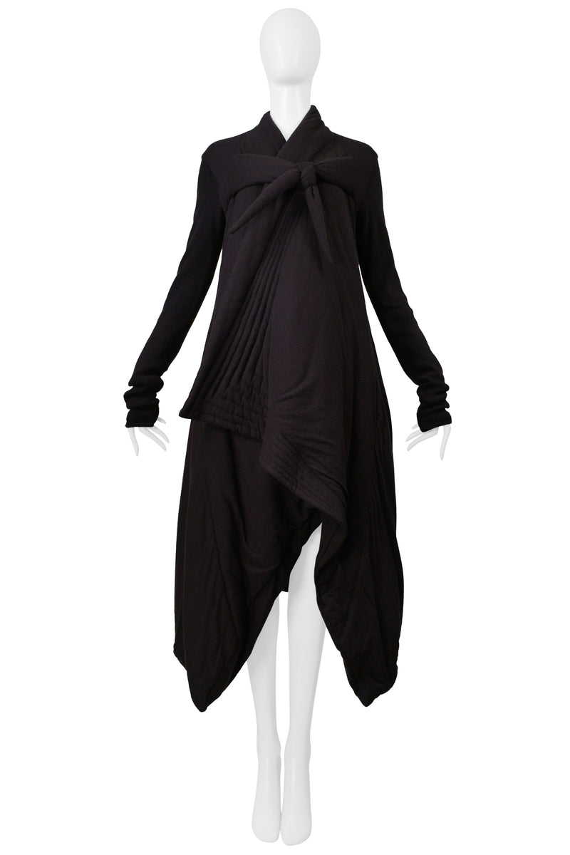 RICK OWENS "LILIES" BLACK BROWN PADDED COAT WITH TIE AW 2005
