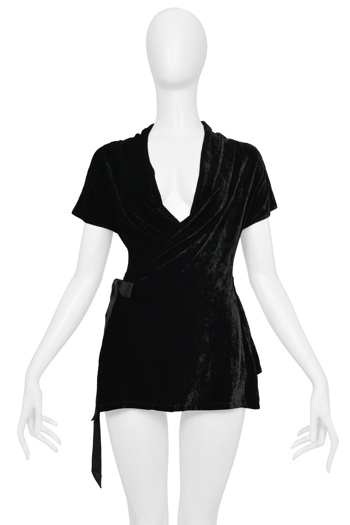 RICK OWENS BLACK CRUSHED VELVET WRAP TOP