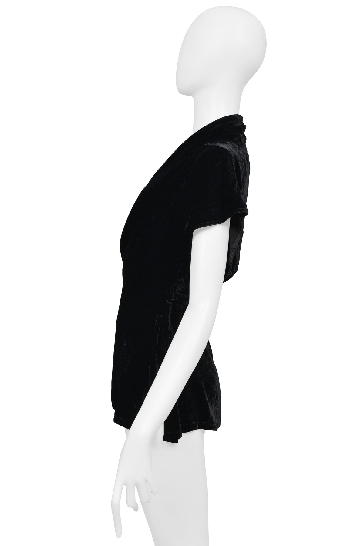 RICK OWENS BLACK CRUSHED VELVET WRAP TOP