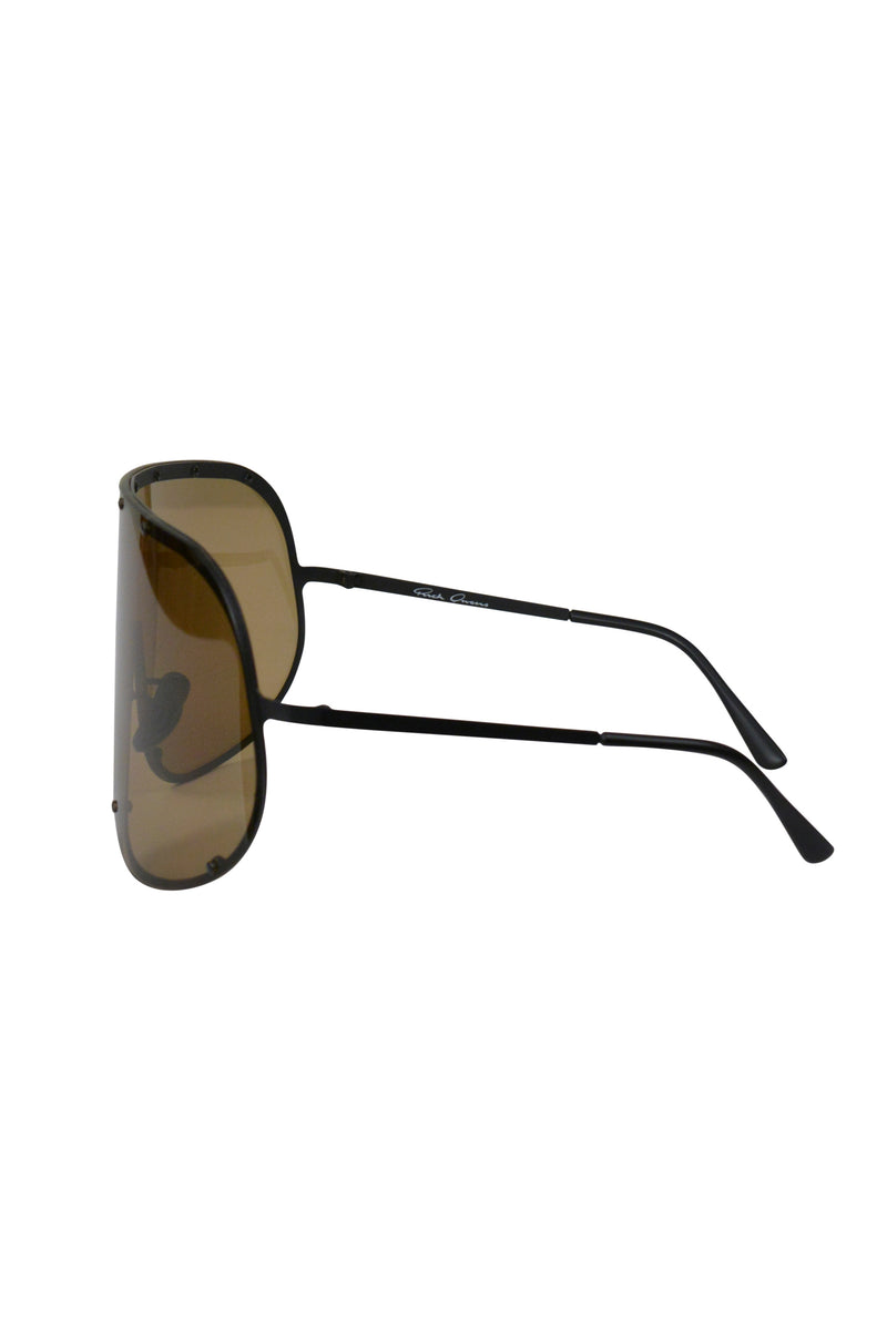 RICK OWENS BLACK OVERSIZED SHEILD SUNGLASSES