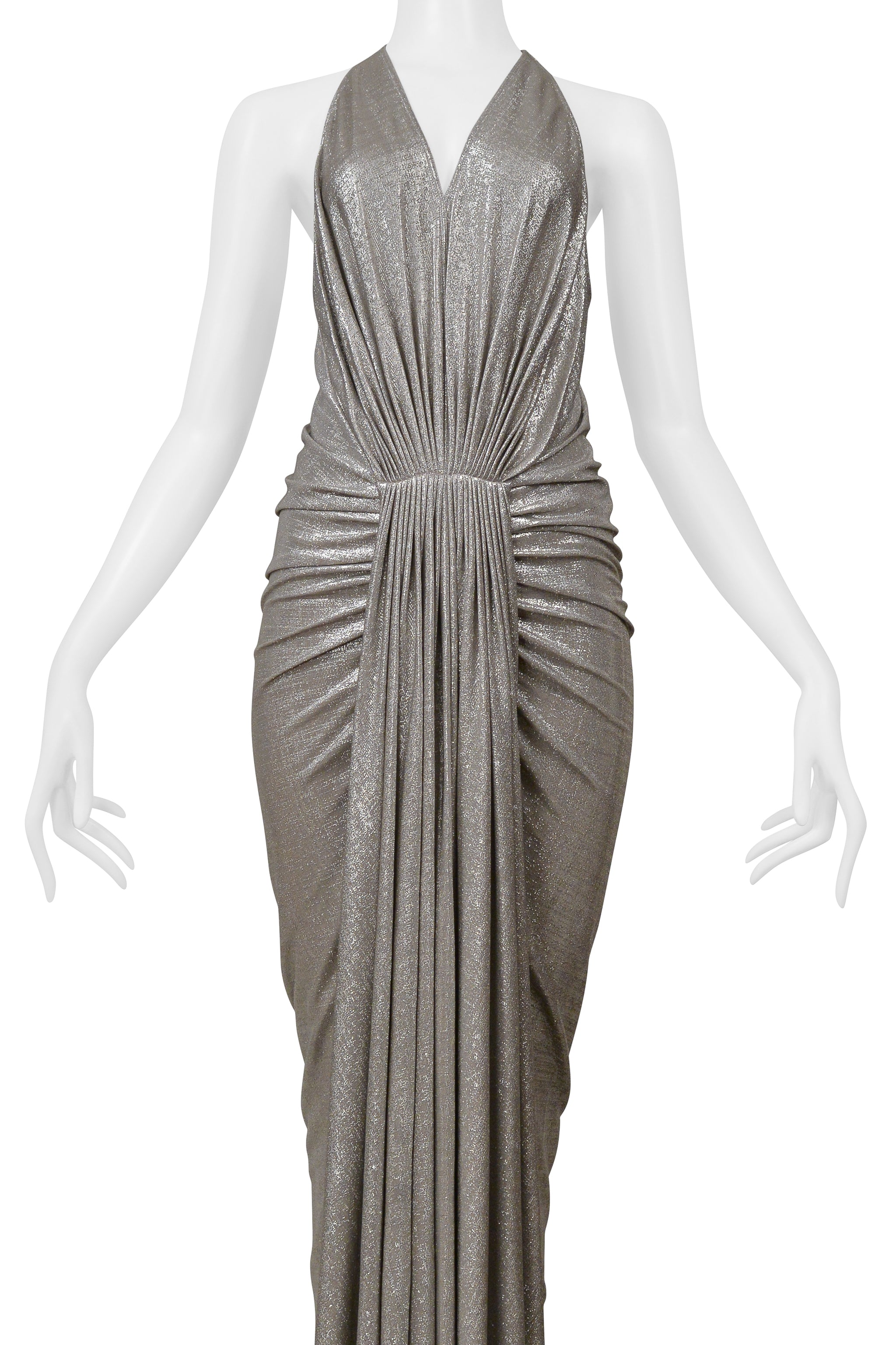 RICK OWENS "LILLIES" SILVER METALLIC EVENING GOWN 2018