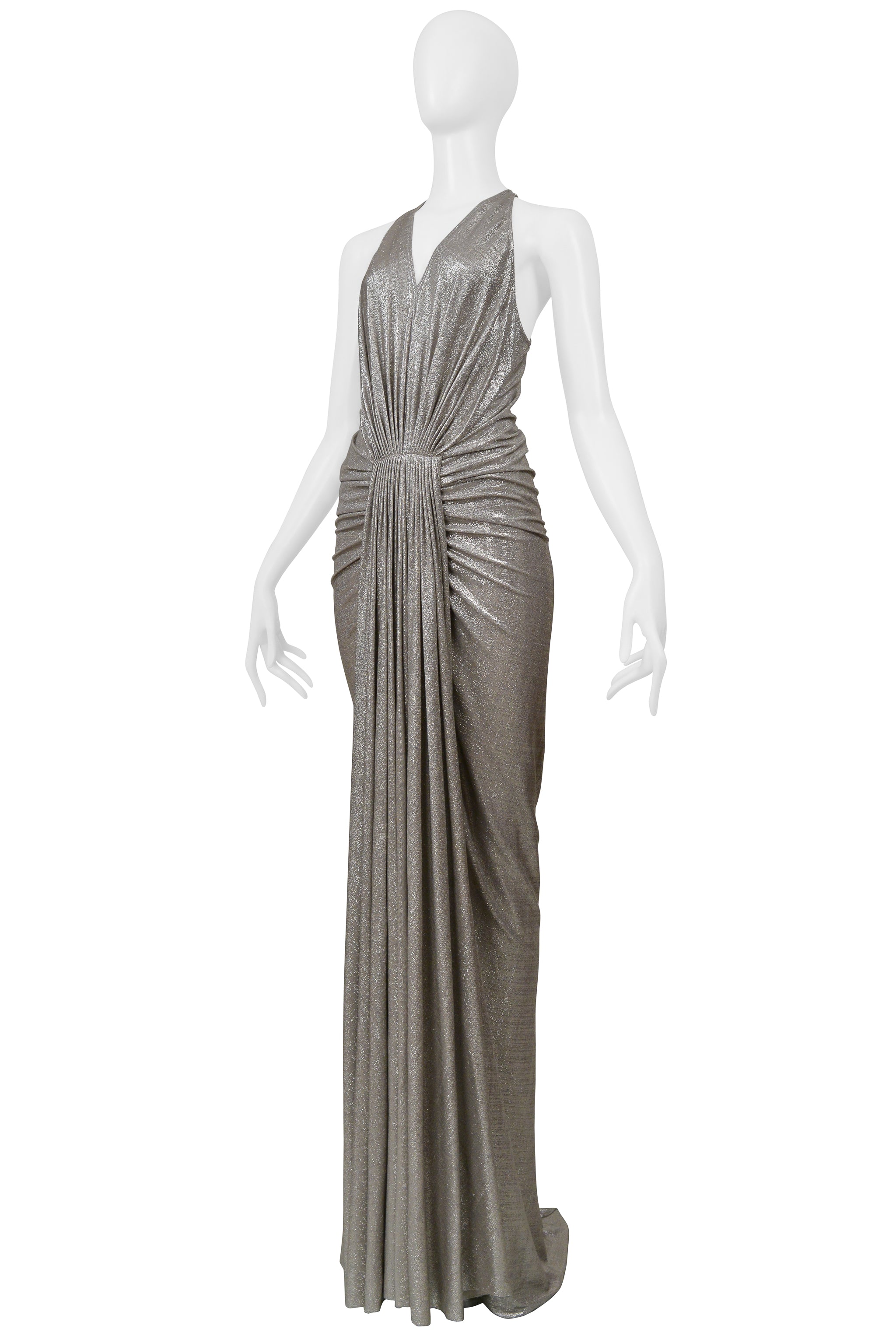 RICK OWENS "LILLIES" SILVER METALLIC EVENING GOWN 2018