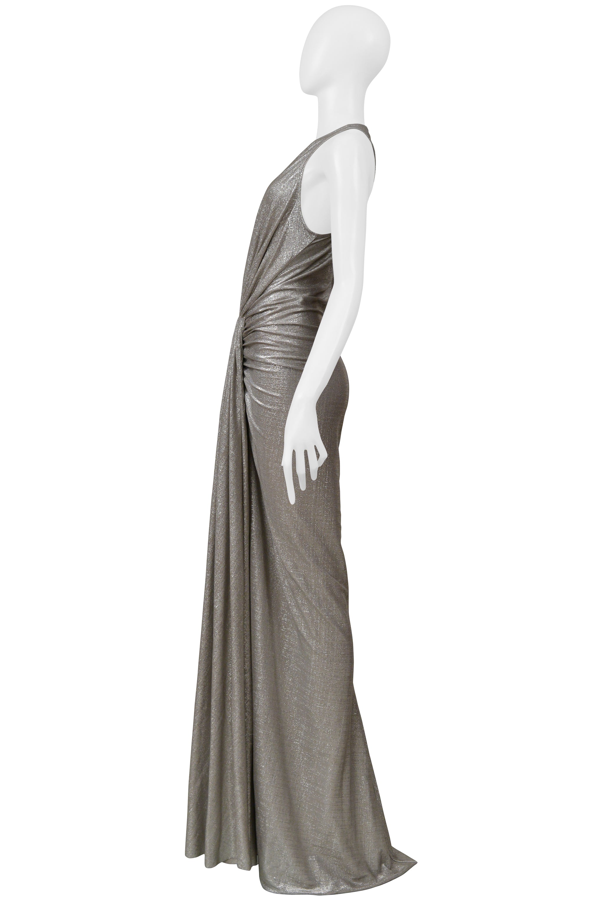 RICK OWENS "LILLIES" SILVER METALLIC EVENING GOWN 2018