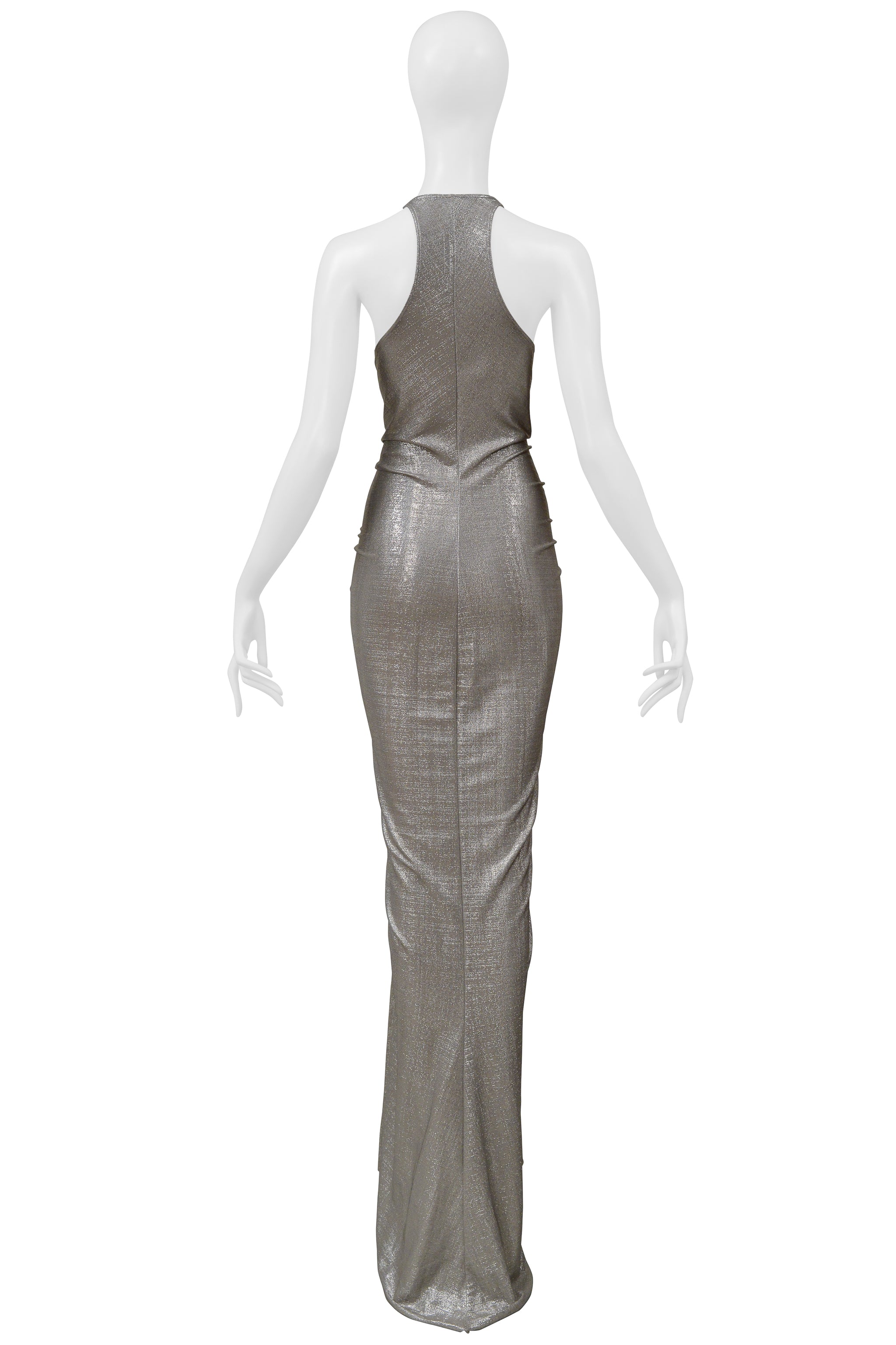 RICK OWENS "LILLIES" SILVER METALLIC EVENING GOWN 2018