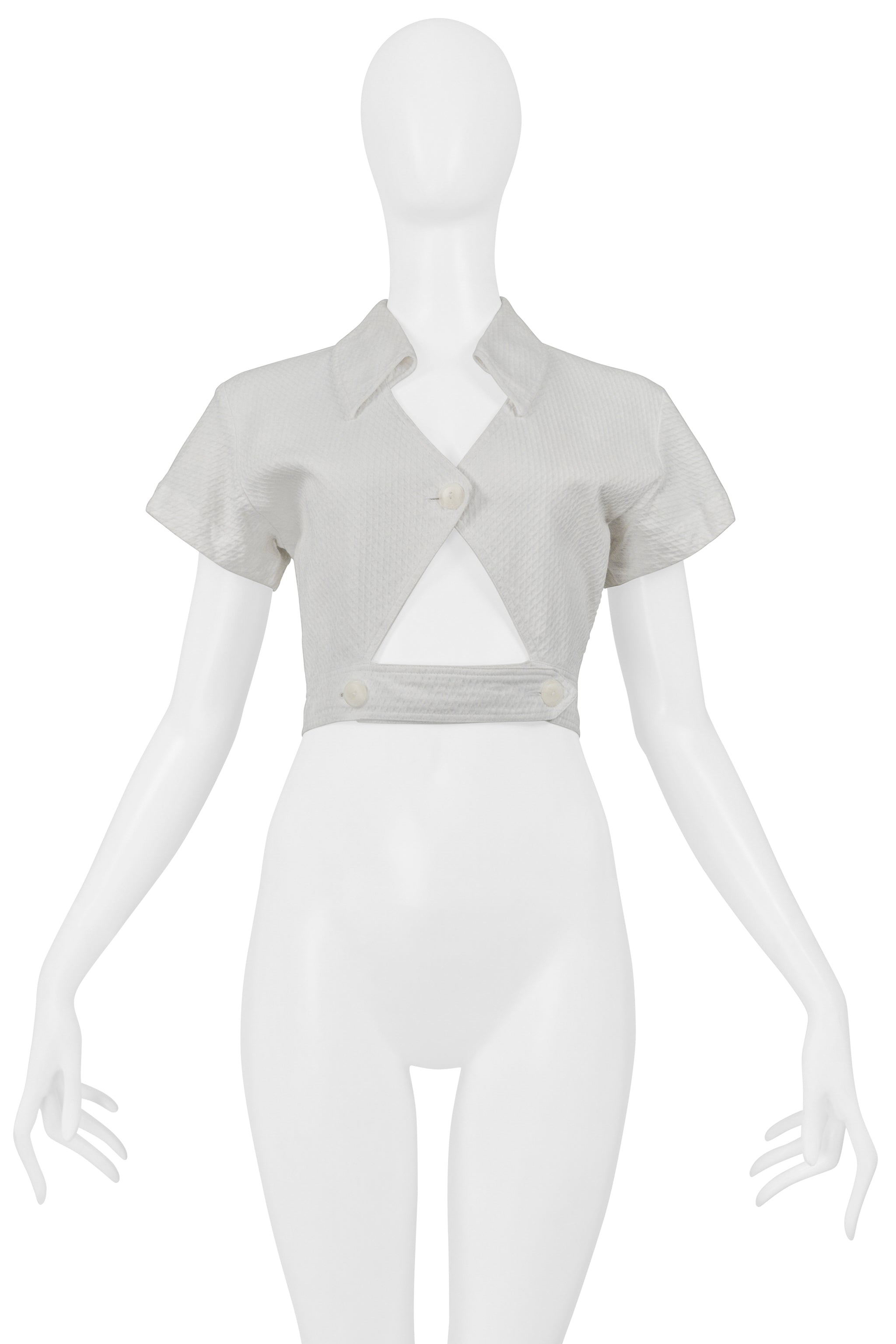 ALAIA WHITE COTTON CROP TOP WITH CUTOUT 1990