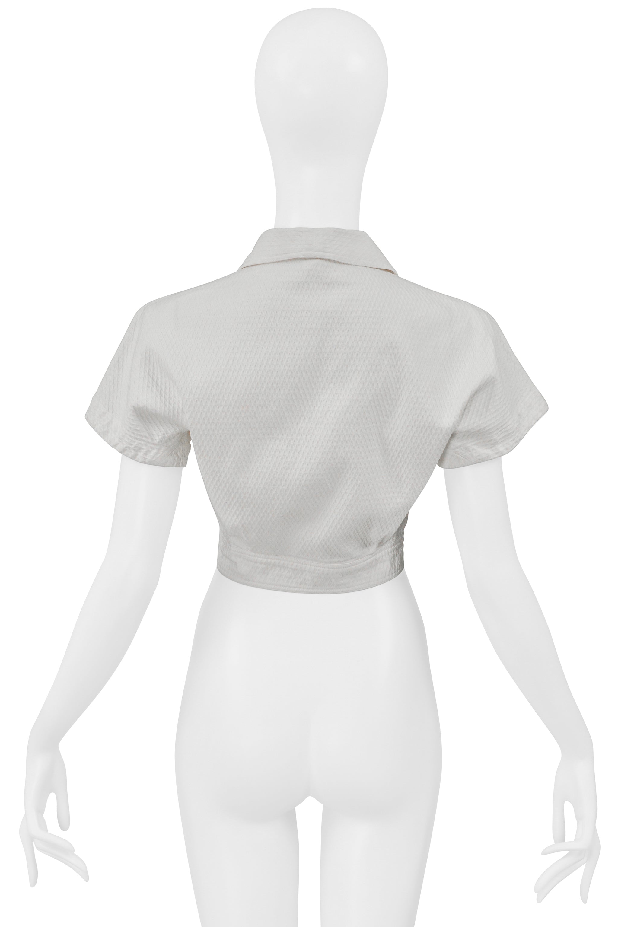 ALAIA WHITE COTTON CROP TOP WITH CUTOUT 1990