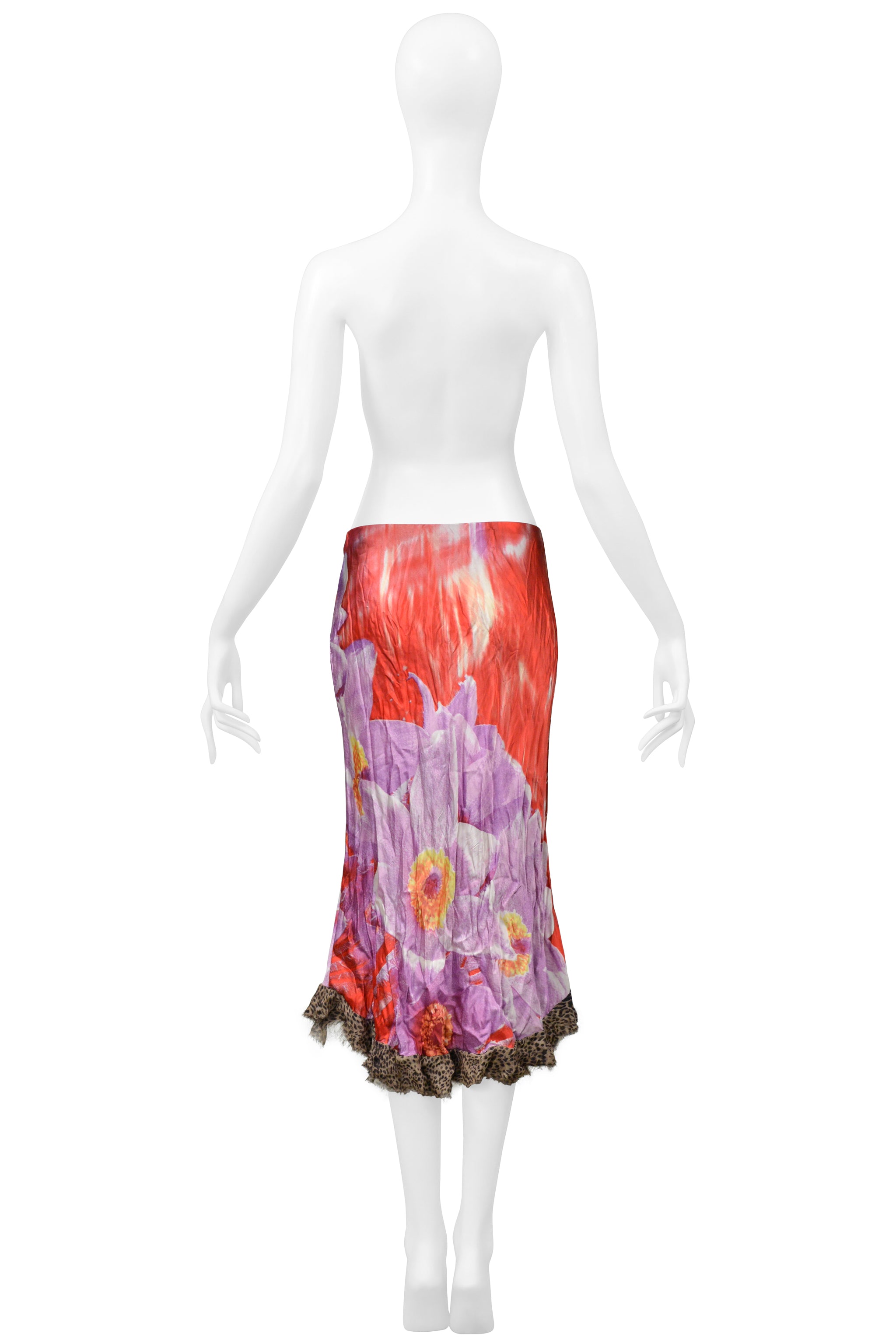 ROBERTO CAVALLI RED & PURPLE LEOPARD & FLORAL 2 PIECE SKIRT AND TOP 2000