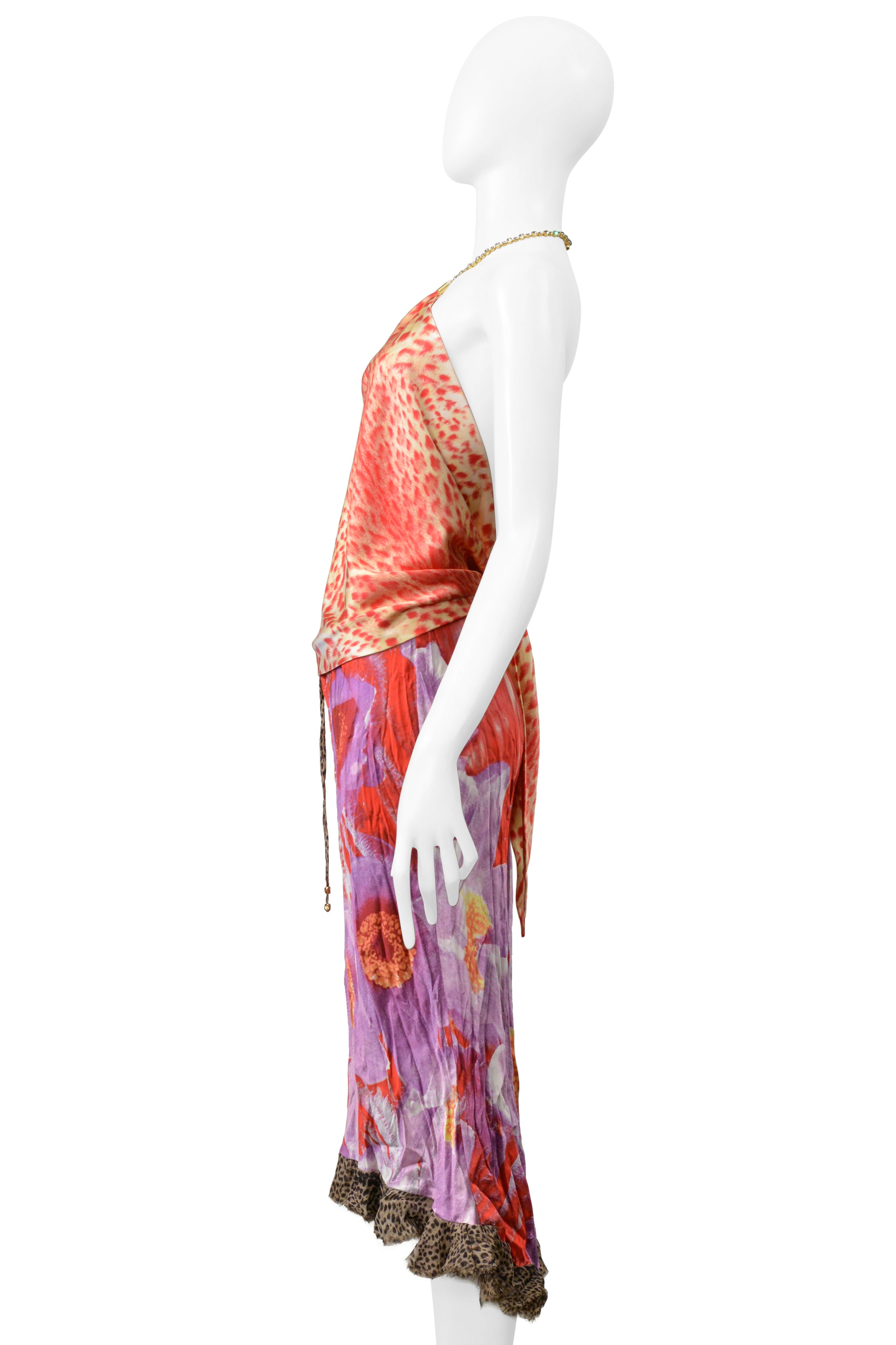 ROBERTO CAVALLI RED & PURPLE LEOPARD & FLORAL 2 PIECE SKIRT AND TOP 2000