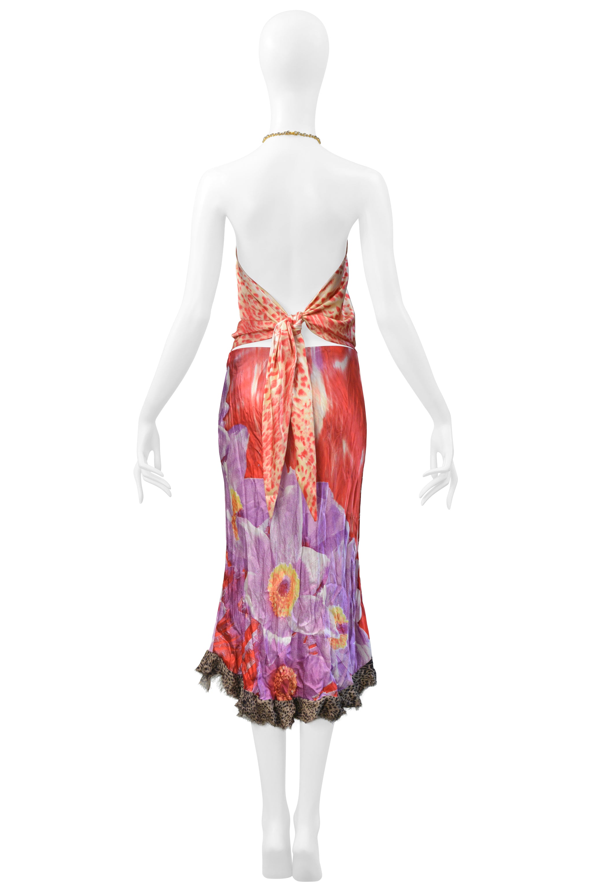 ROBERTO CAVALLI RED & PURPLE LEOPARD & FLORAL 2 PIECE SKIRT AND TOP 2000