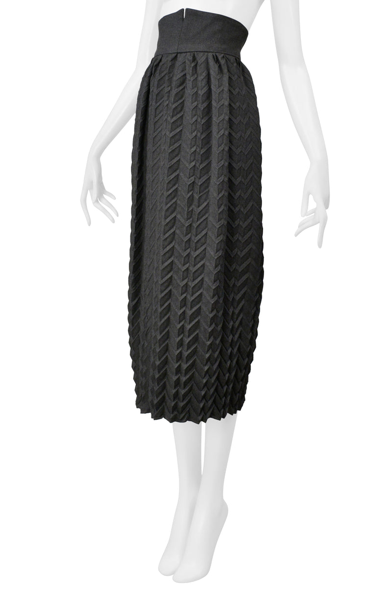 ROMEO GIGLI GREY LONG WOOL PLEATED SKIRT 1985