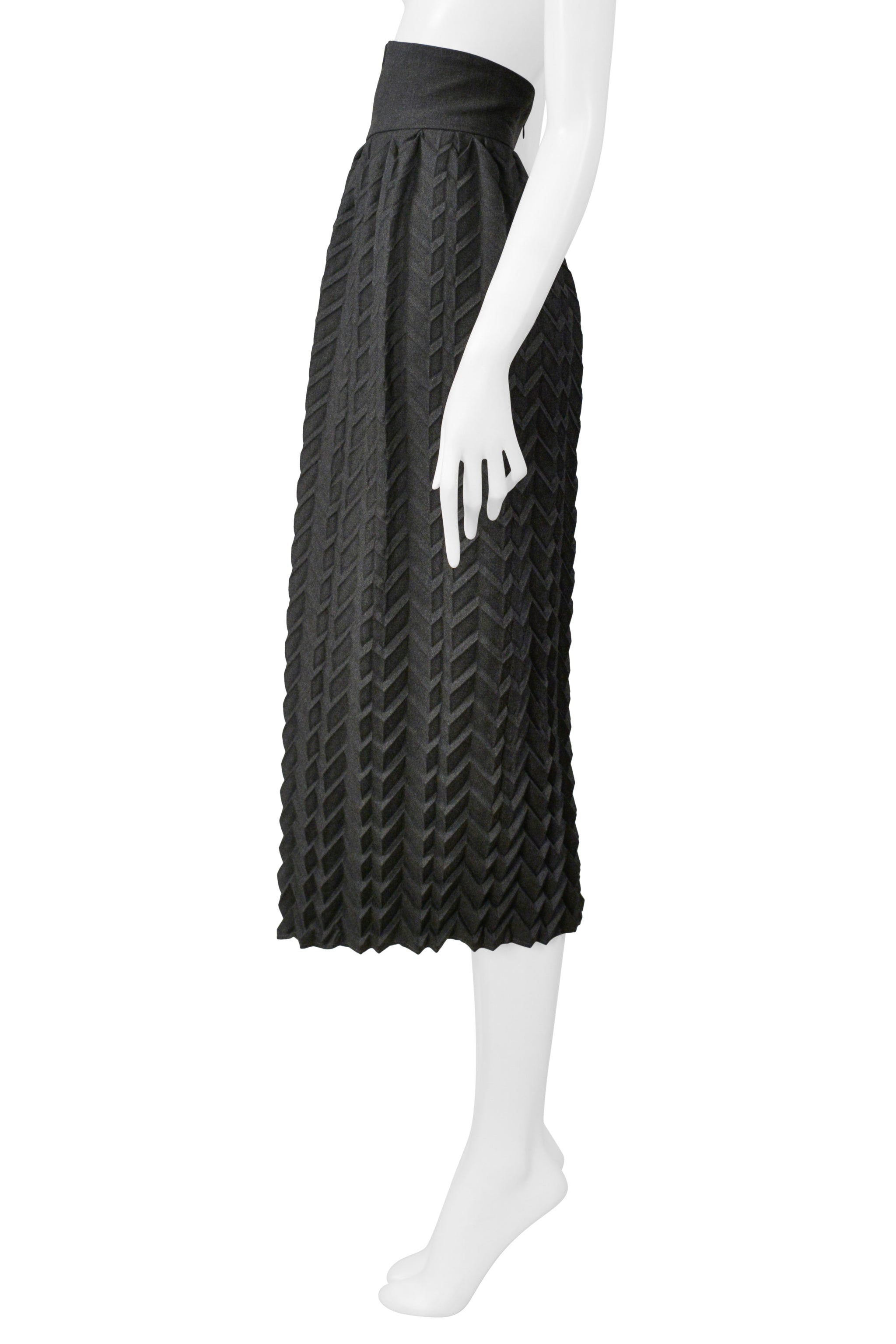 ROMEO GIGLI GREY LONG WOOL PLEATED SKIRT 1985