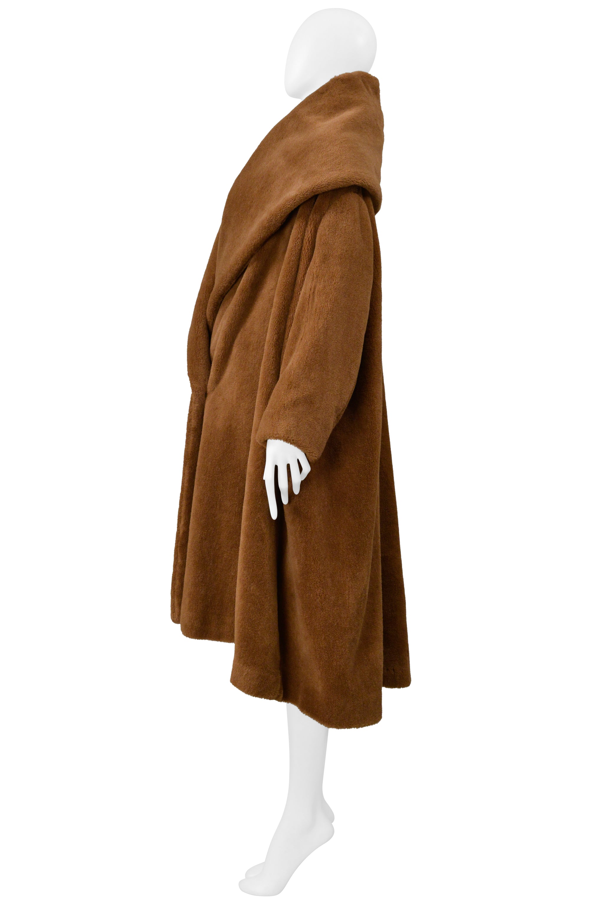 ROMEO GIGLI FAUX FUR  BROWN "TEDDY BEAR" COAT WITH OVERSIZED COLLAR 1995