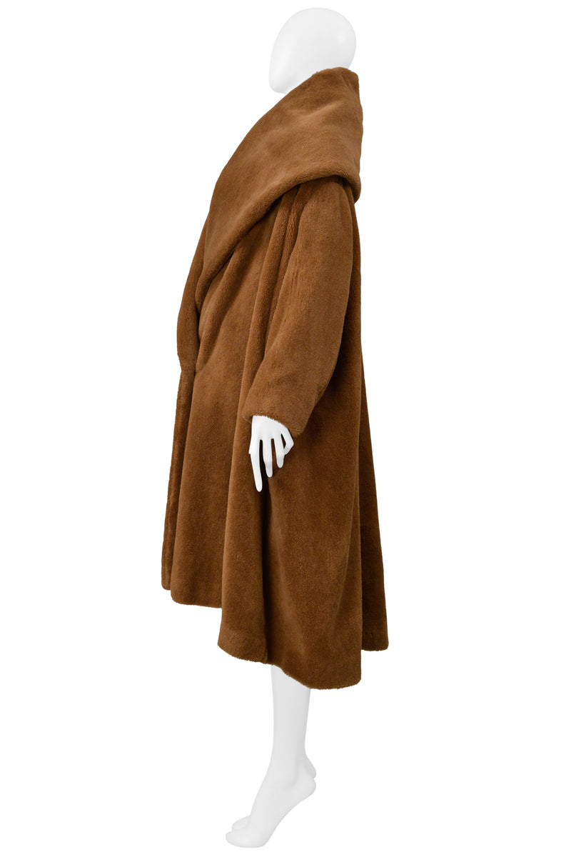 ROMEO GIGLI FAUX FUR  BROWN "TEDDY BEAR" COAT WITH OVERSIZED COLLAR 1995