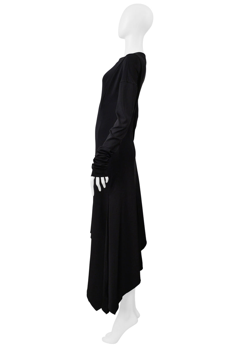 ROMEO GIGLI BLACK ASYMMETRICAL DRESS WITH LONG SLEEVES 1996