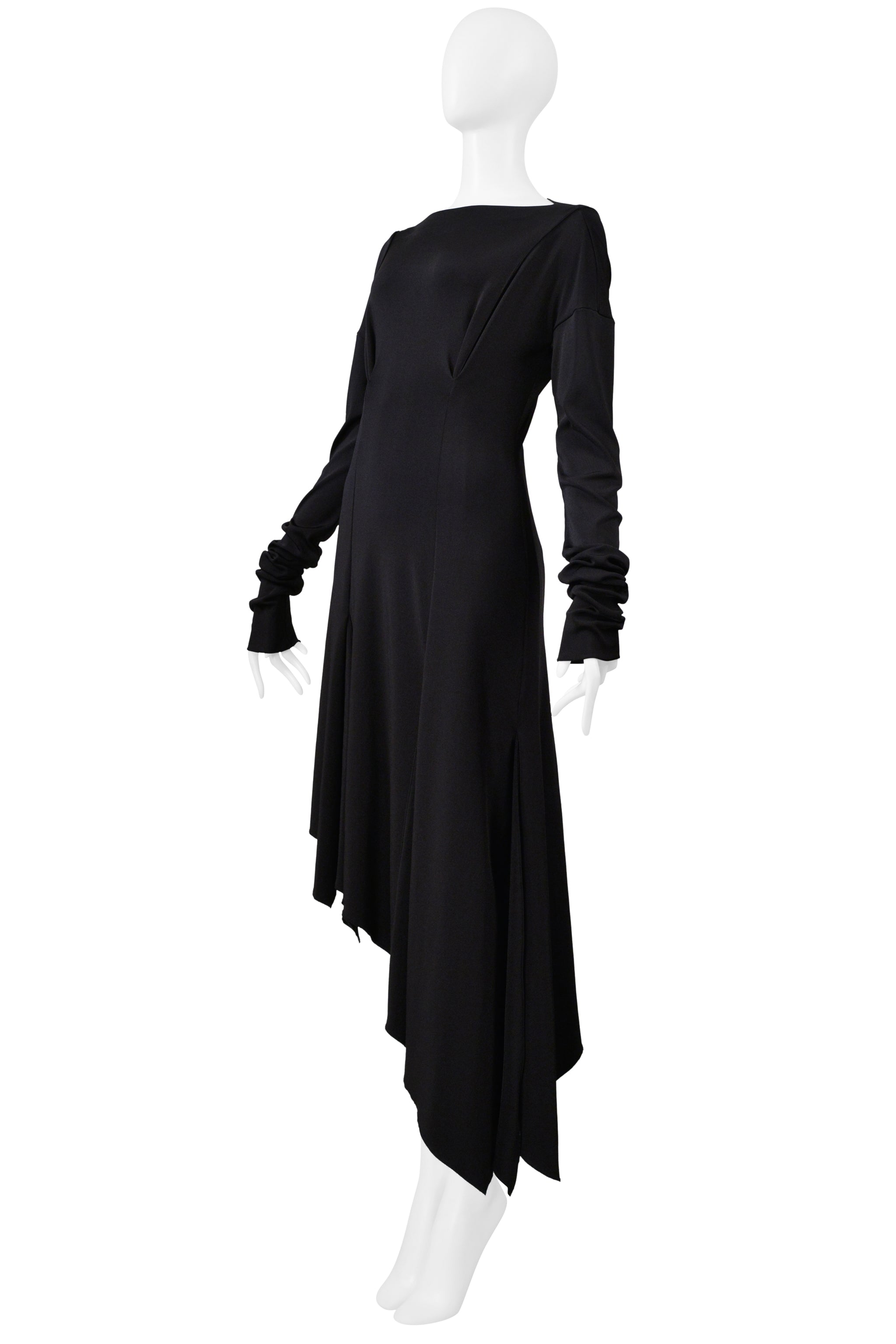 ROMEO GIGLI BLACK ASYMMETRICAL DRESS WITH LONG SLEEVES 1996