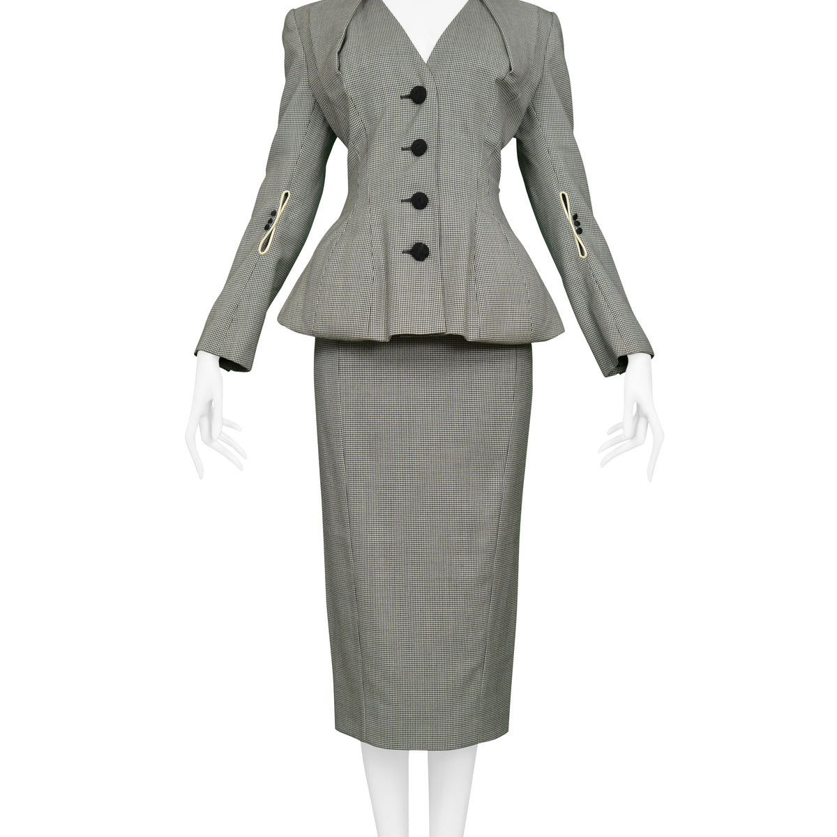 JOHN GALLIANO BLACK AND WHITE HOUNDSTOOTH SKIRT SUIT 1995