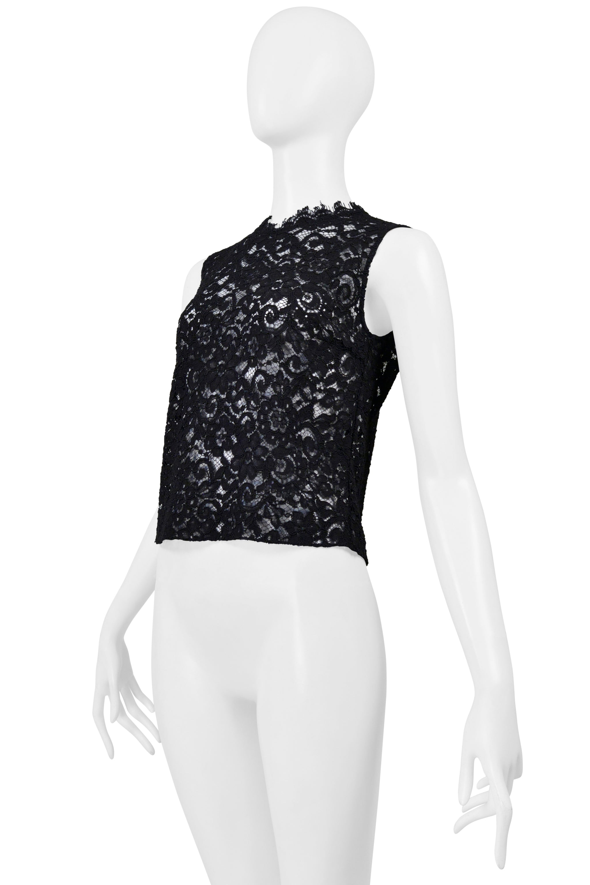 SAINT LAURENT PARIS BLACK LACE SHELL TOP