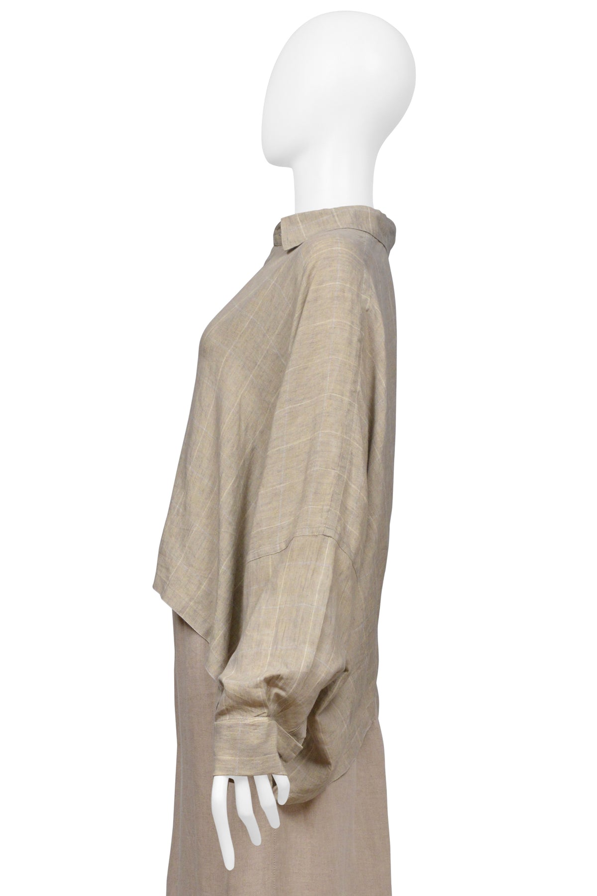SHIRIN GUILD BEIGE LINEN CHECKERED TOP AND DRAPED SKIRT ENSEMBLE 2000