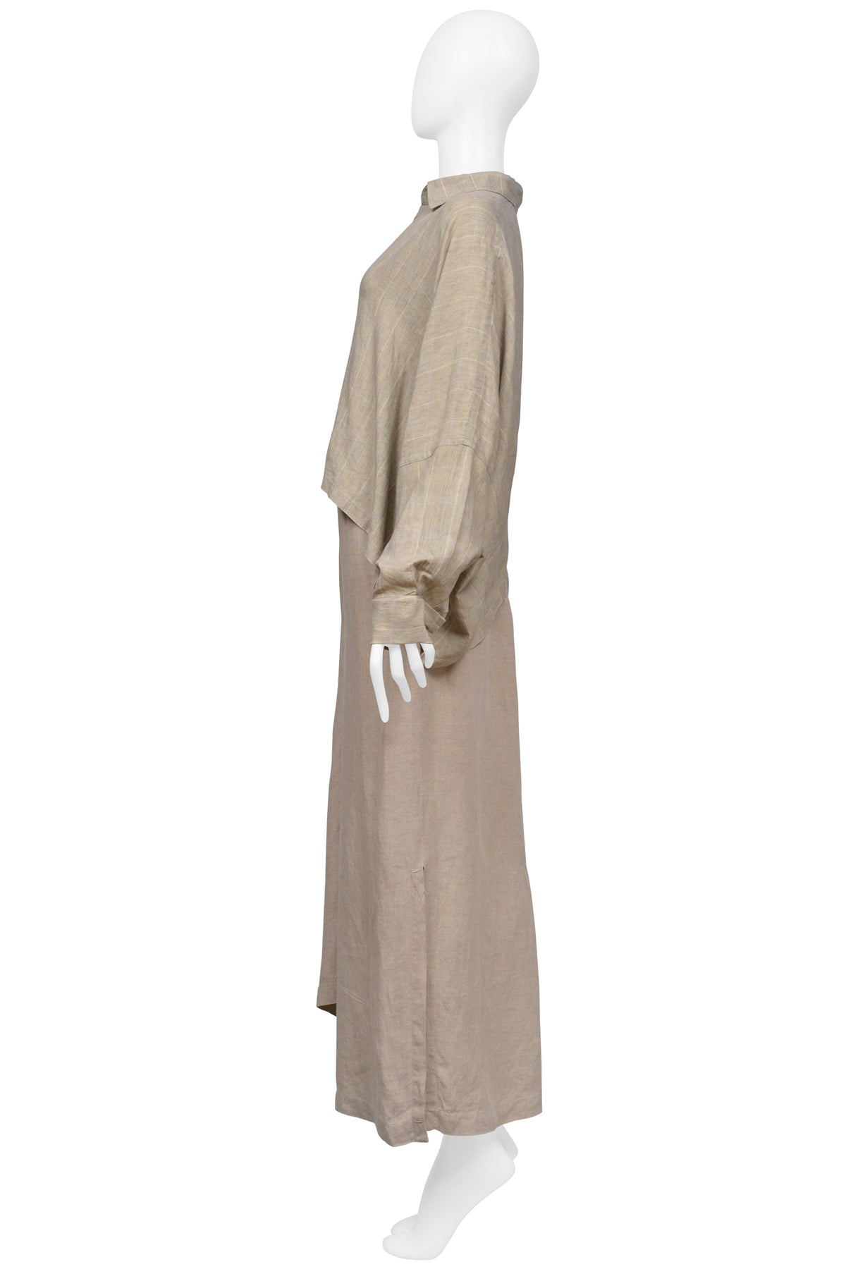 SHIRIN GUILD BEIGE LINEN CHECKERED TOP AND DRAPED SKIRT ENSEMBLE 2000